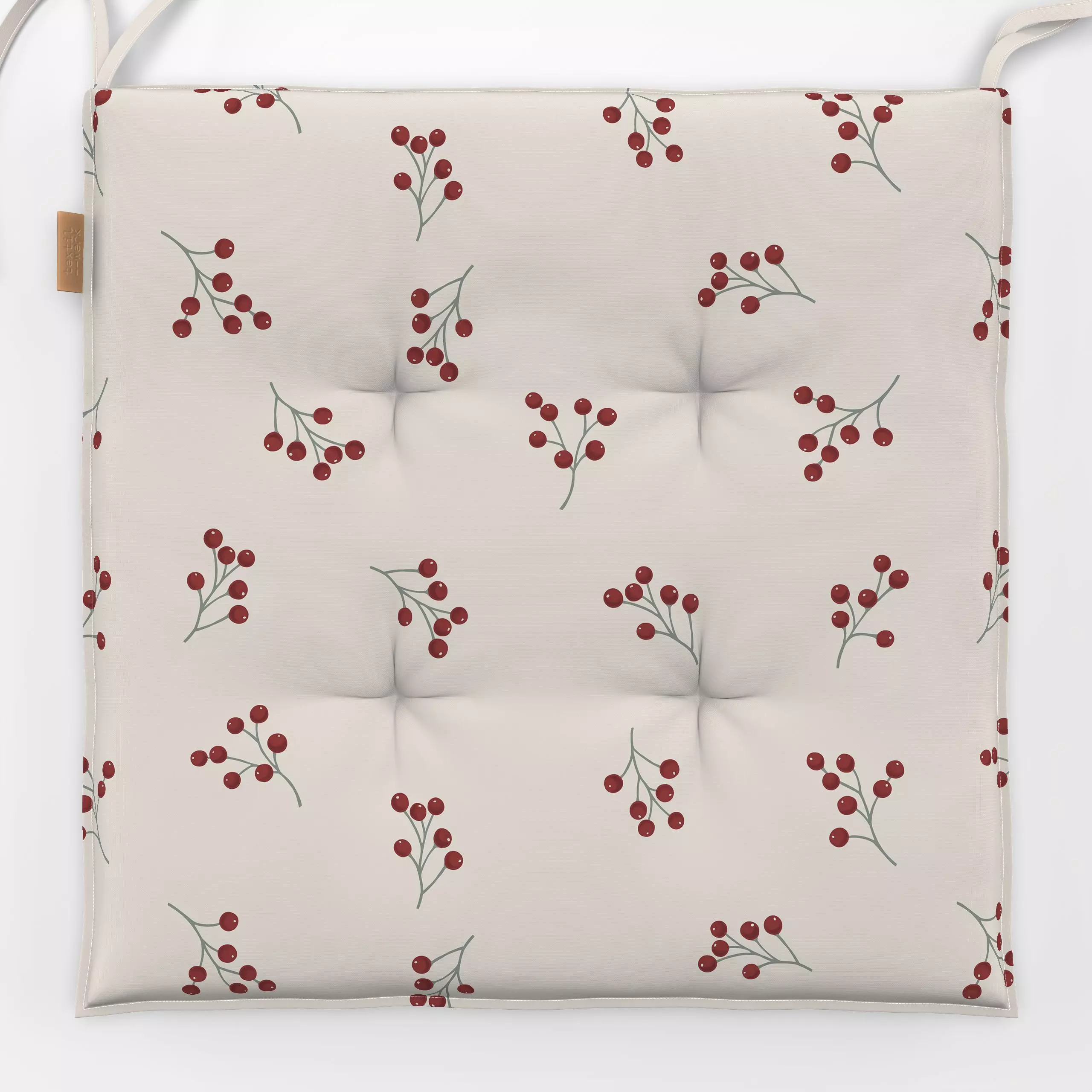 Sitzkissen Winterbeeren rot - Weihnachten, Winter - von „Studio Kesse"; Beeren, Weihnachten, Winter, Mistelzweig, weihnachtl...