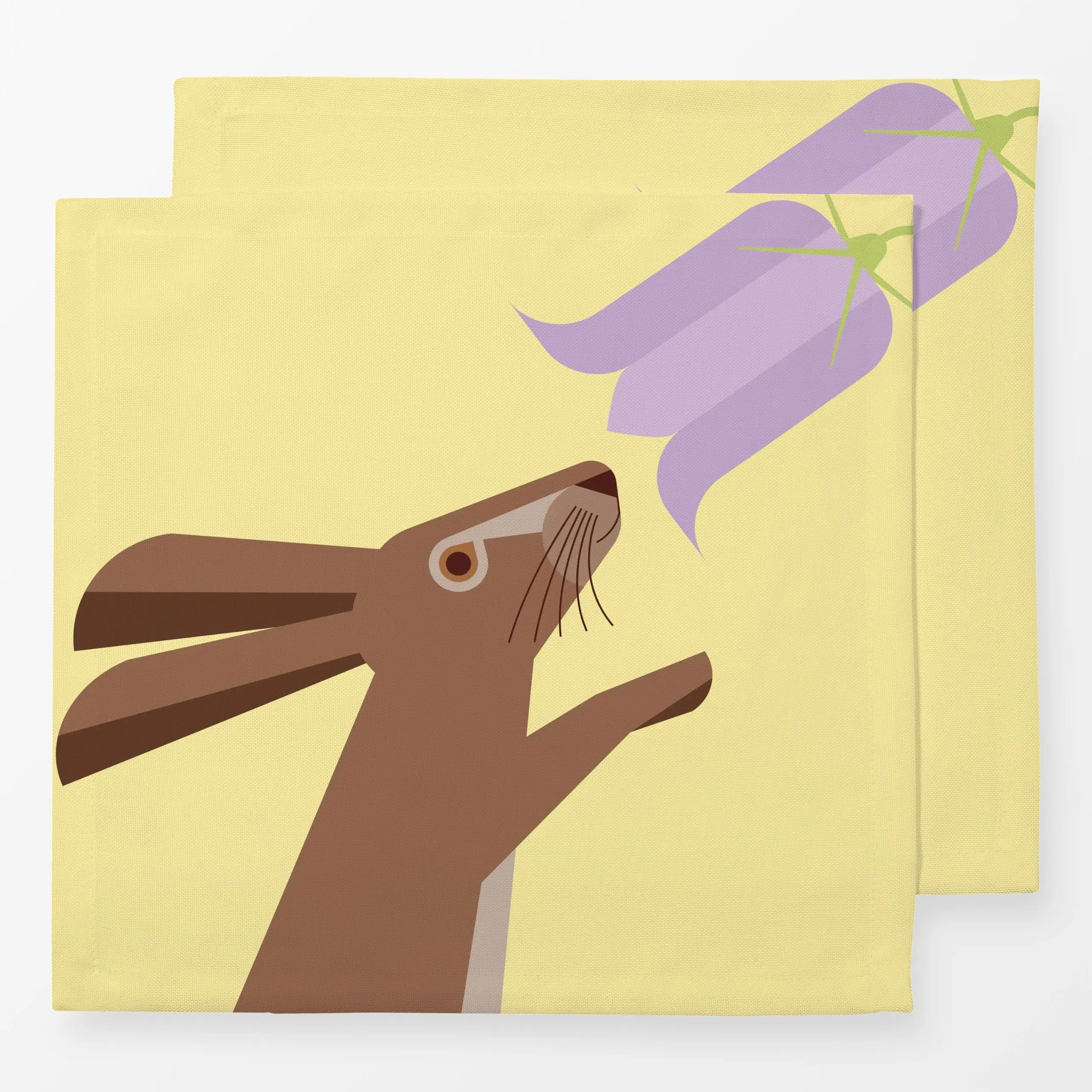 Servietten Ostern Hase Glockenblume - Frühling, Ostern - von „Carolin Vonhoff"; Blumen, Hase, niedlich, Osterhase, gelb, lil...
