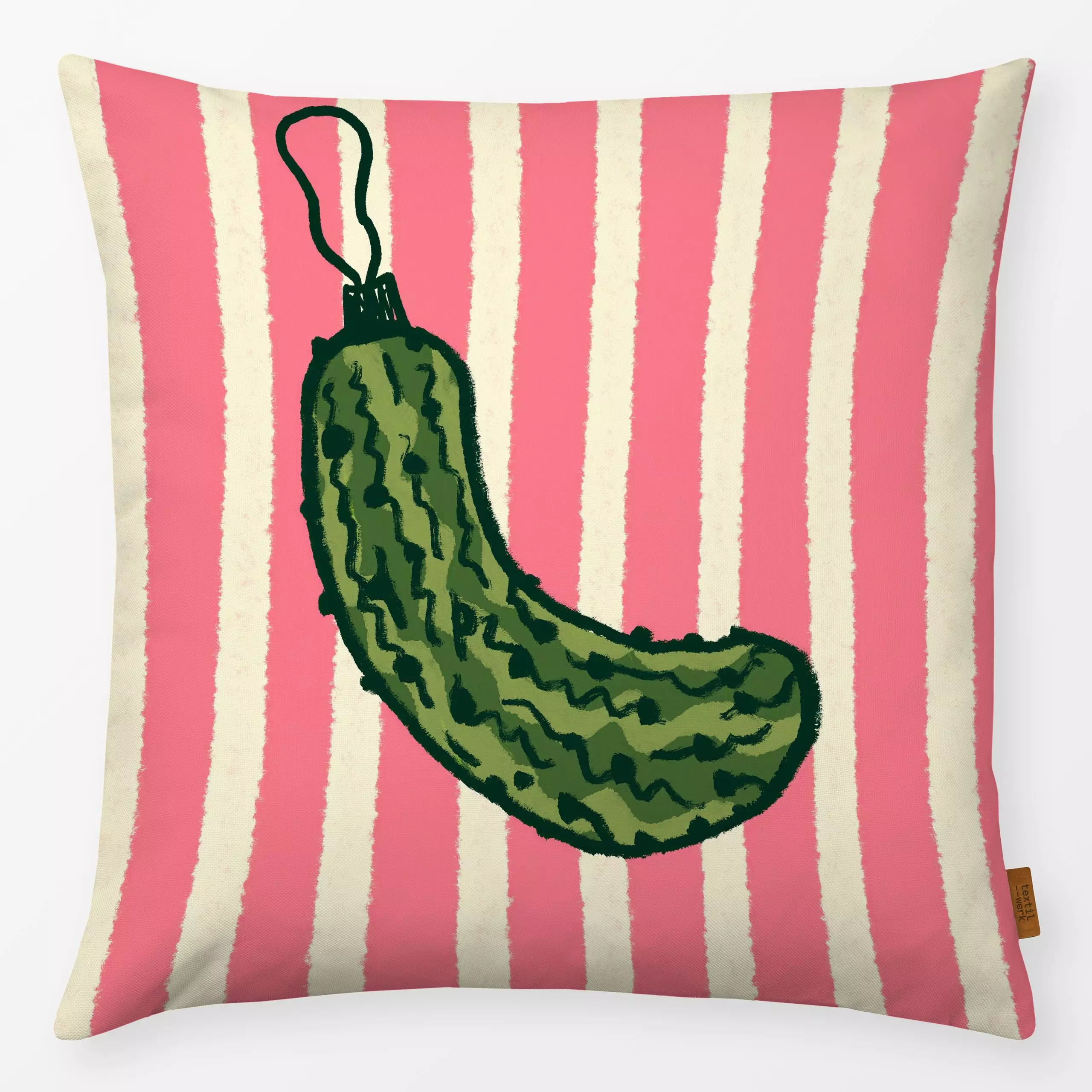 Kissen Gurke rosa weiss gesteift - Weihnachten, Symbole & Muster - von „Studio Dolci"; Streifen, rosa, Weihnachten, weihnach...