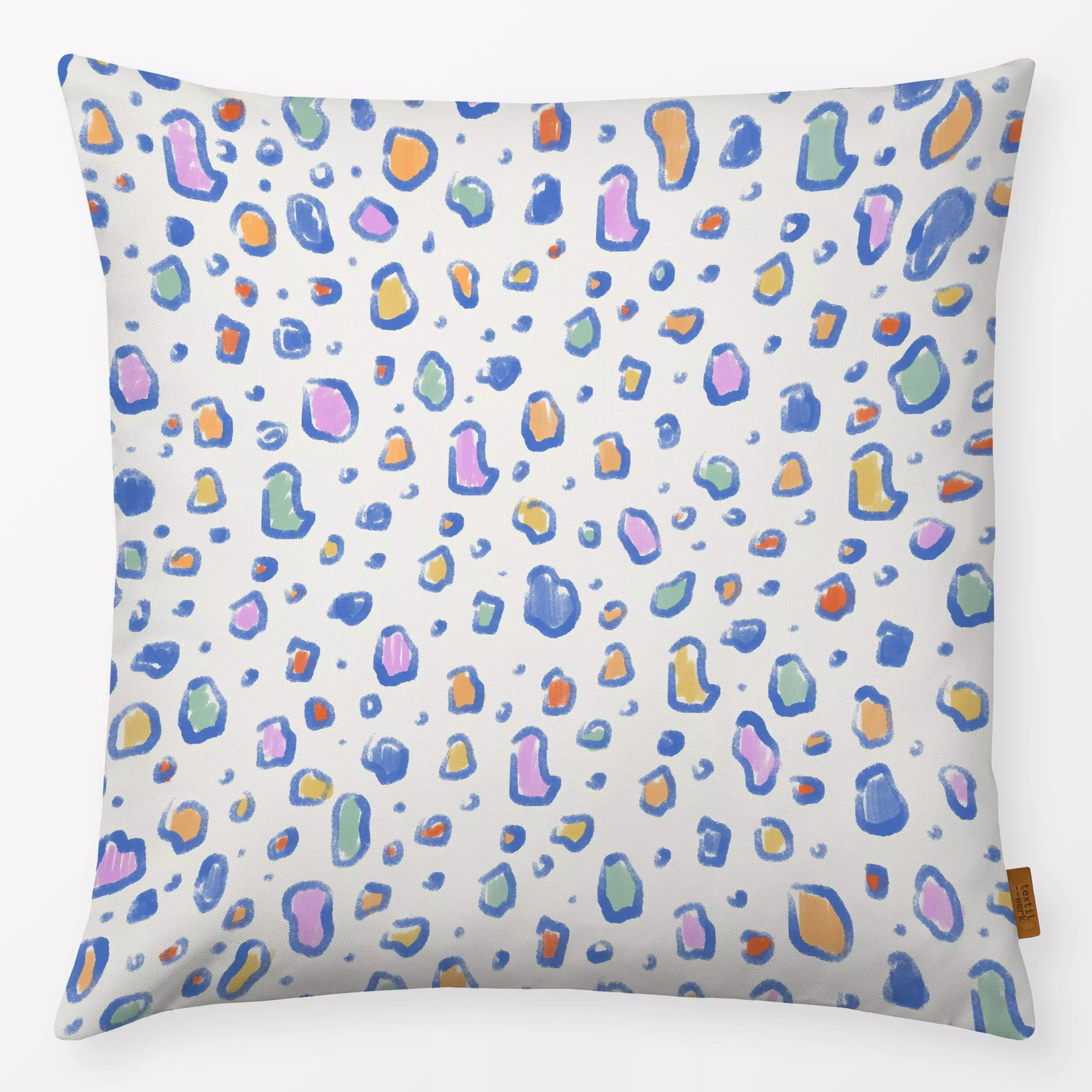 Kissen Rainy Spots - Symbole & Muster - von „Patries Elisabeth"; summer, regentropfen, Happy, Farbig, fun, Sommerregen, spot...