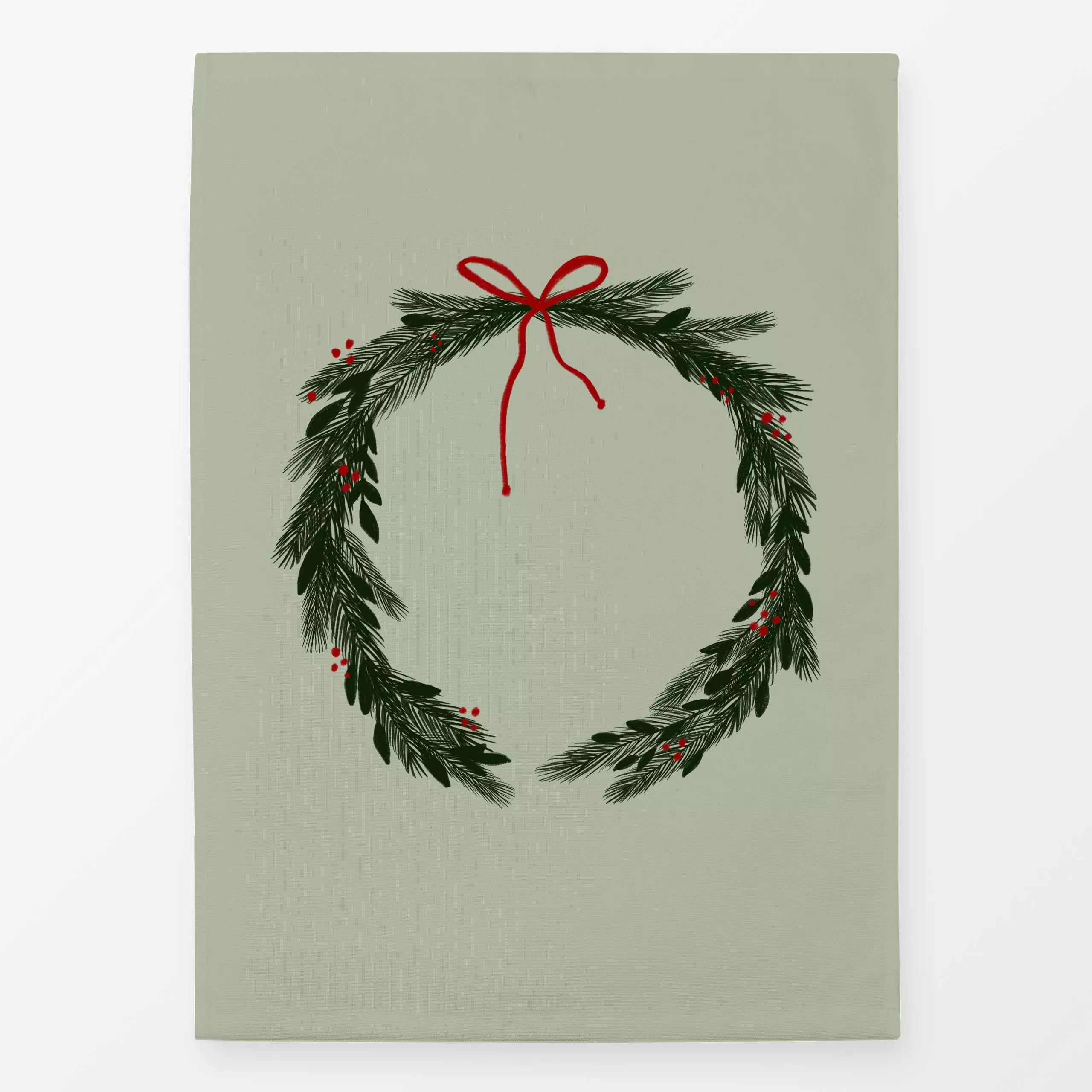 Geschirrtücher Weihnachtskranz Salbei - Weihnachten, Anlässe - von „Sophie Augustin Illustration"; Weihnachten, weihnachtlic...