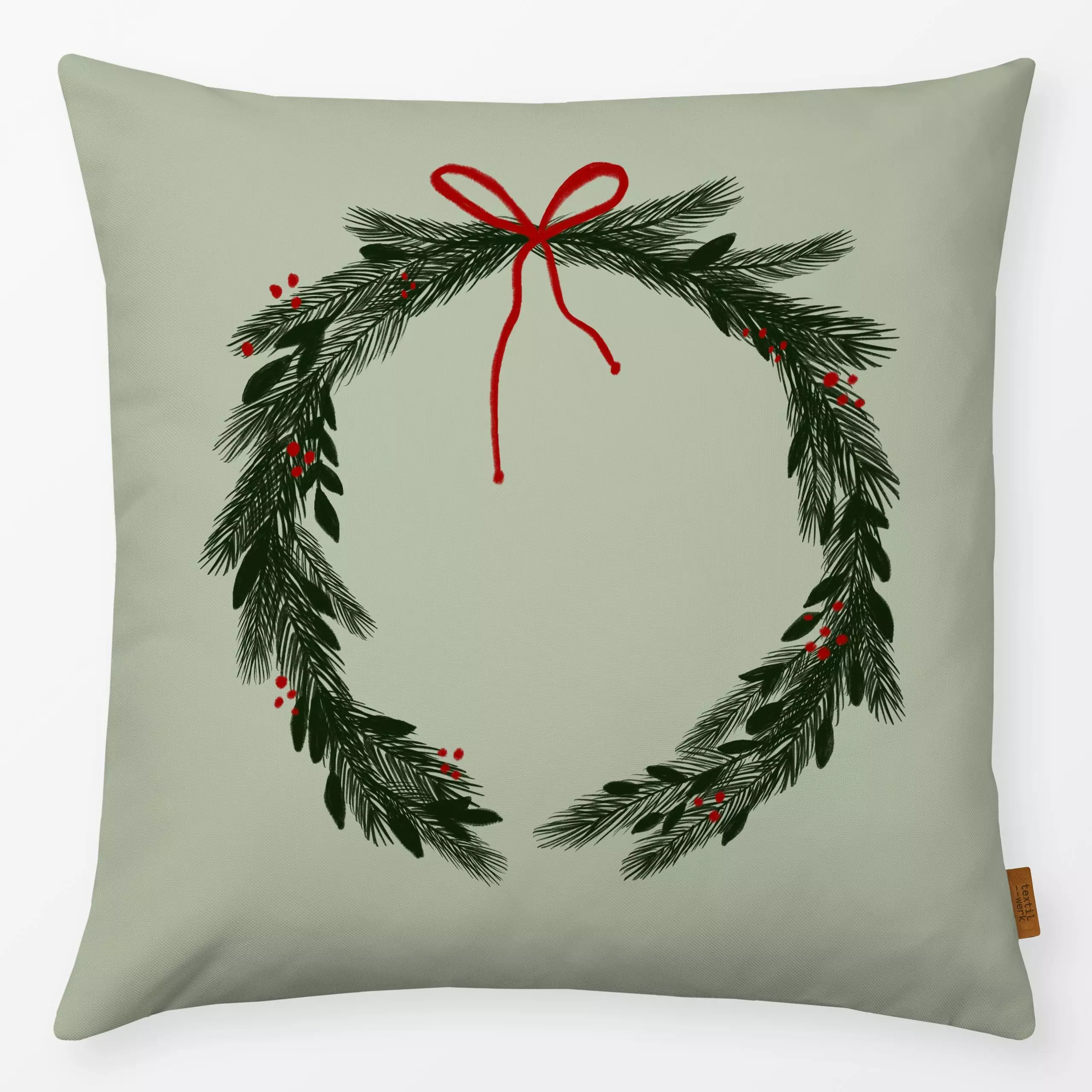 Kissen Weihnachtskranz Salbei - Weihnachten, Anlässe - von „Sophie Augustin Illustration"; Weihnachten, weihnachtlich, Weihn...