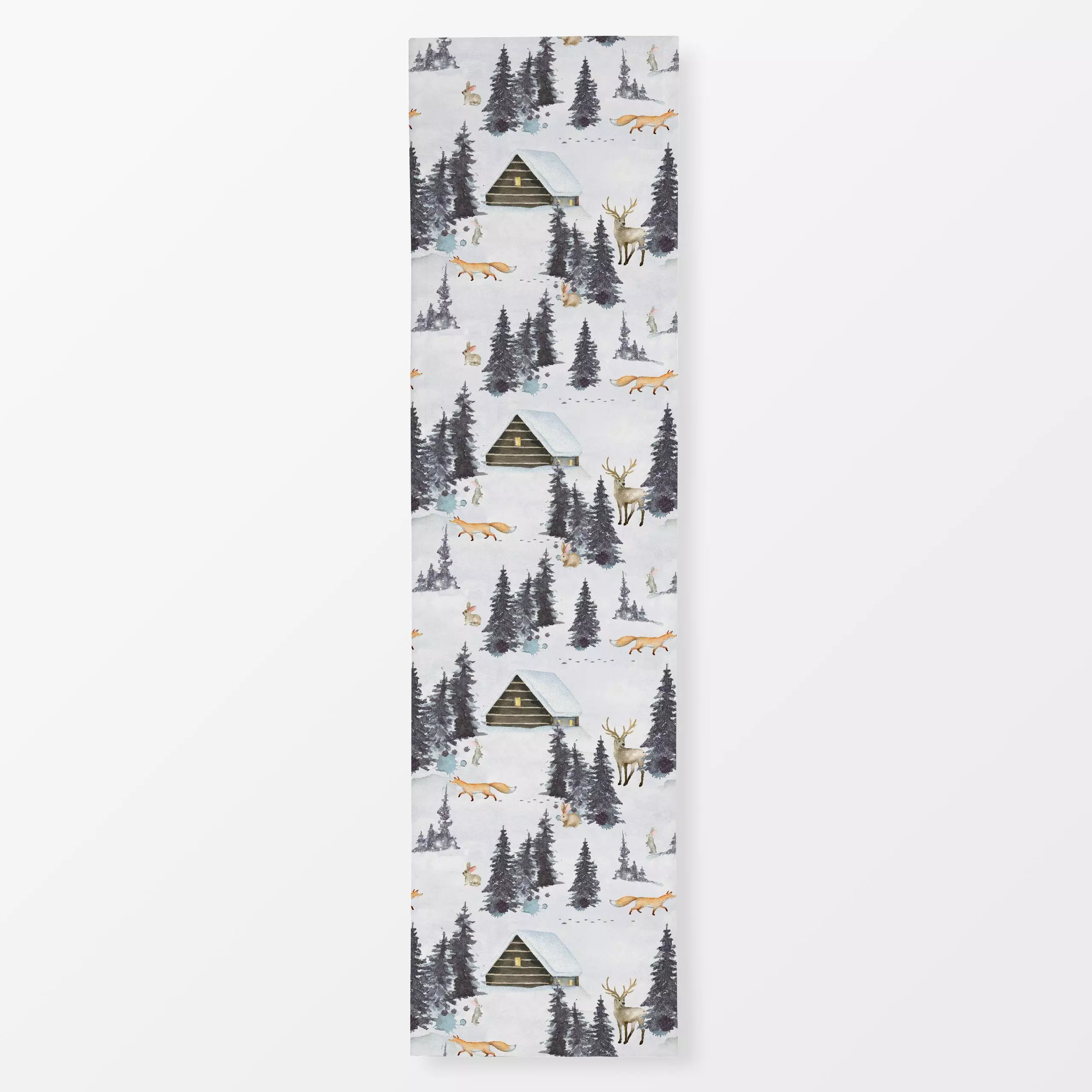 Tischläufer Wildtiere im Winterwald - Tiere, Winter - von „Uta Naumann"; Muster, Wasserfarben, Wald, Hygge, Scandianvian, Wi...