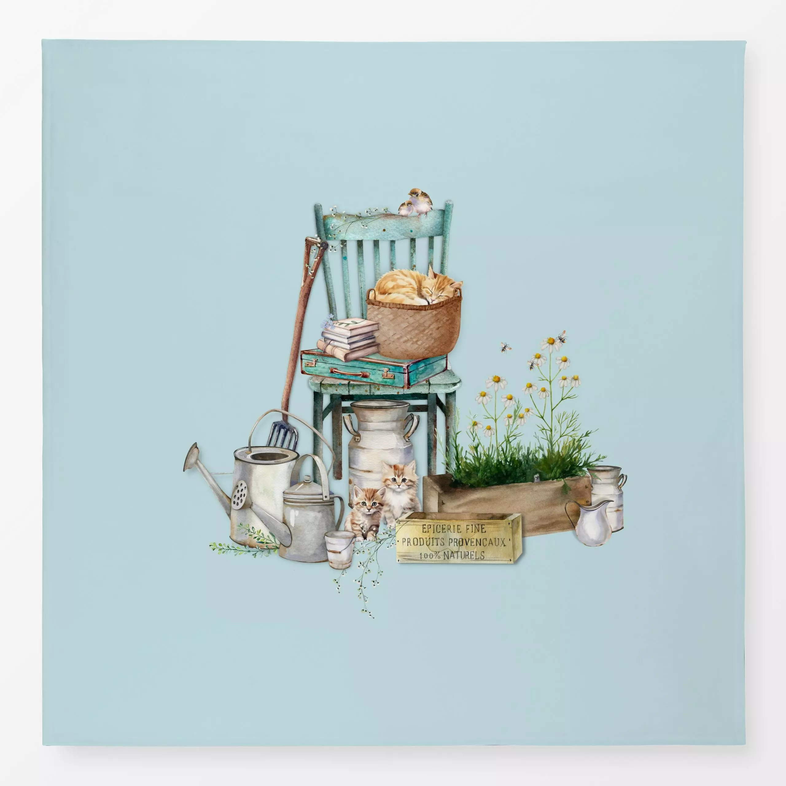 Tischdecke Cottage Summer Garden Chair, Blumen, Tiere, Sommer, von Monika Strigel