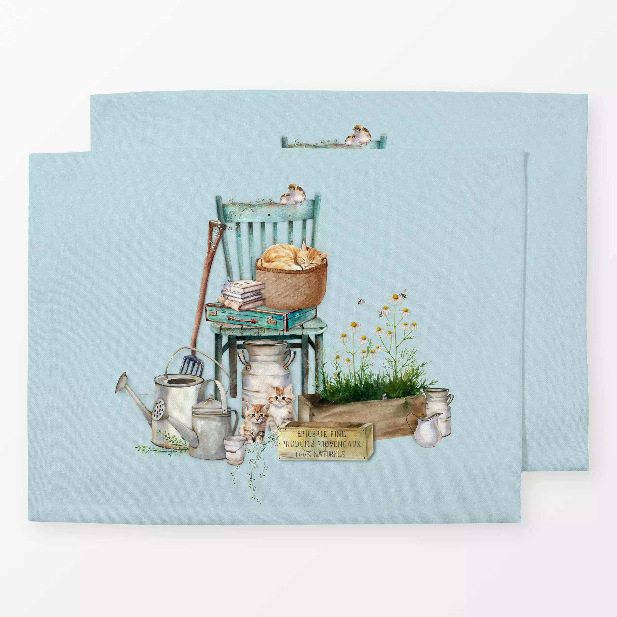 Tischset Cottage Summer Garden Chair - Natur & Landschaft, Sommer, Tiere - von „Monika Strigel"; niedlich, Sommer, sonnenblu...