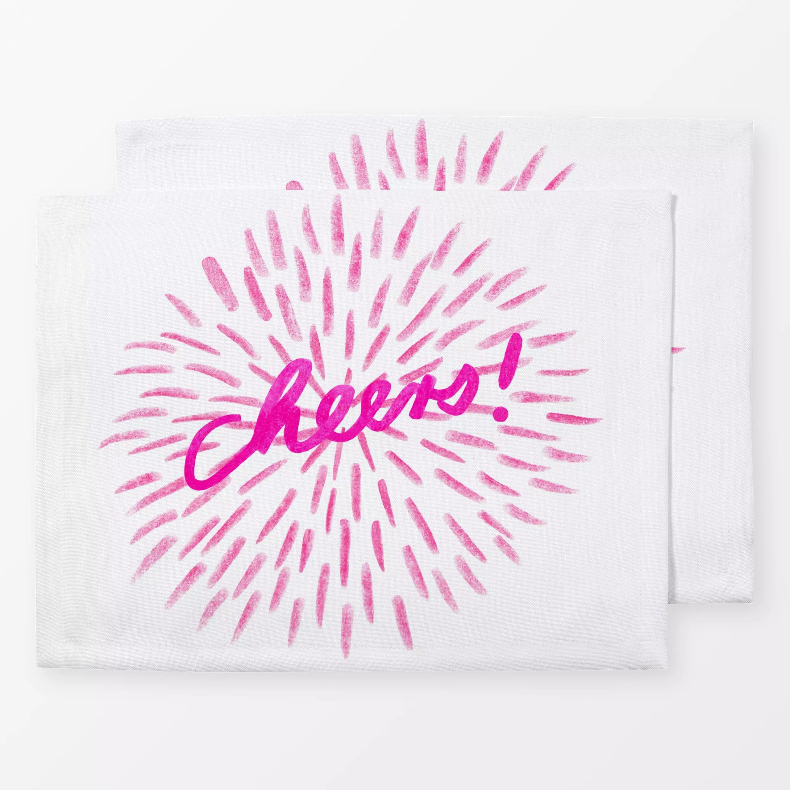 Tischset Cheers white & pink - Sprüche & Schriftzüge, Anlässe - von „Iris Knabenschuh Textildesign"; Zeichnung, typografie, ...