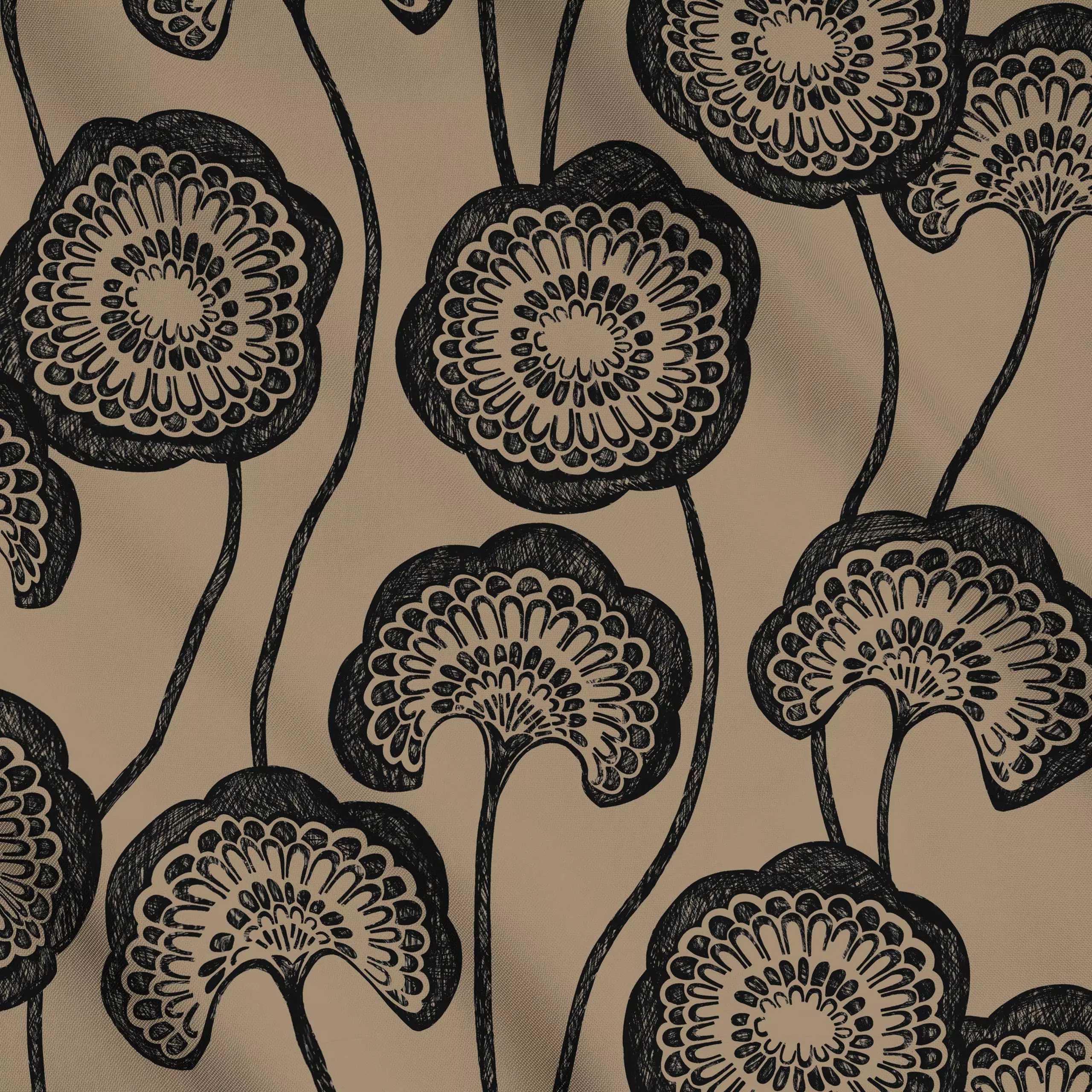 Meterware Big Blossoms dark, Blumen, von Studio Kesse