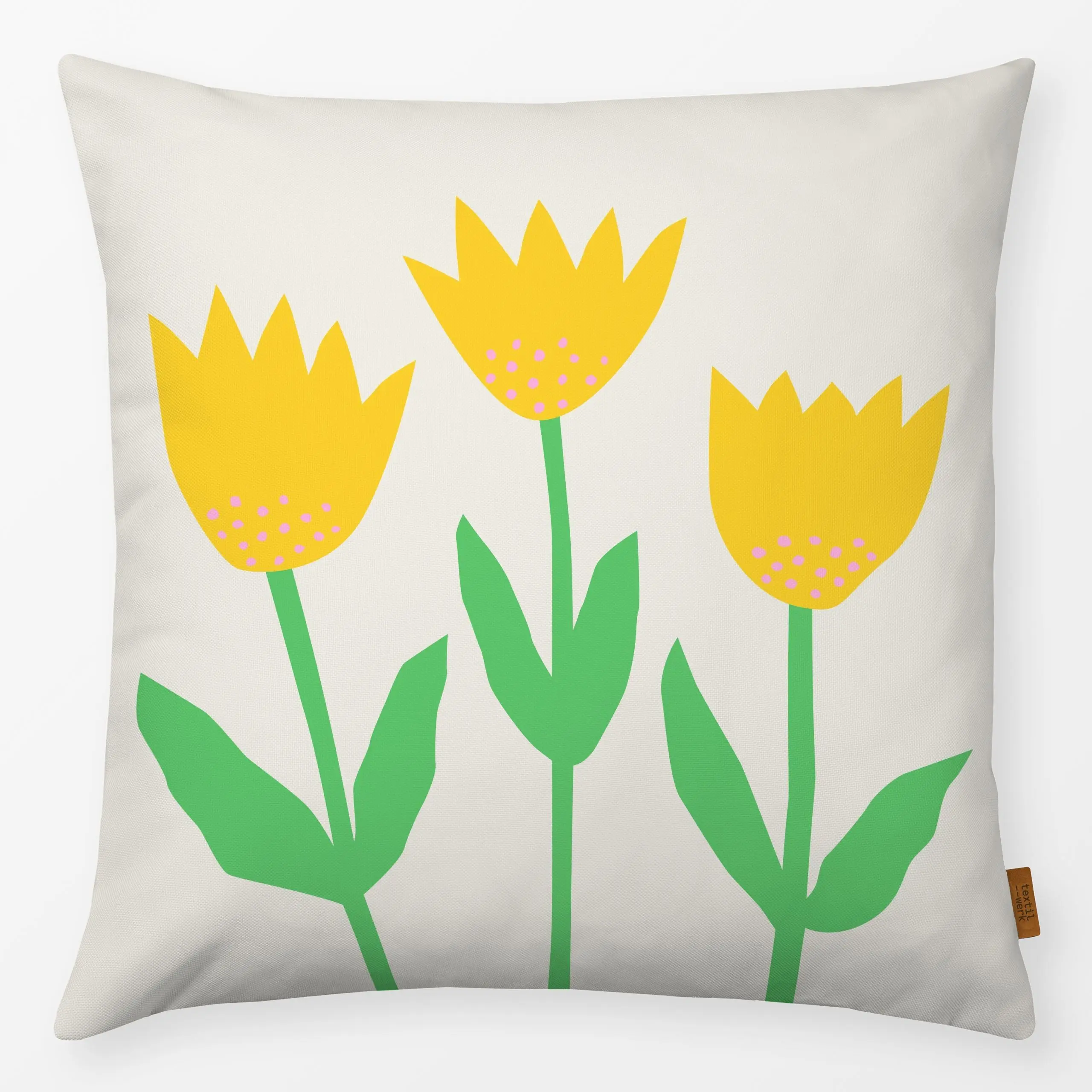 Kissen Frühlingsblumen gelb - Frühling, Ostern - von „Kerstin Ax"; Blumen, bunt, gelb, Fruehling, farbenfroh, gruen, Gartend...