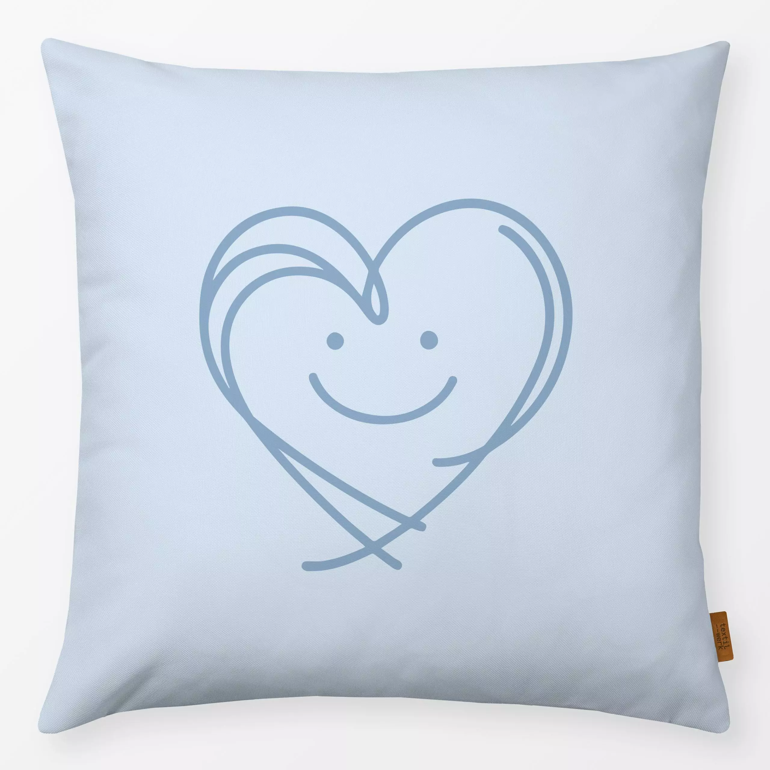 Kissen LINEAR Happy 4 - Liebe, Romantik & Pride, Anlässe - von „Primus Pattern"; Herzen, Liebe, Herz, Pastell, hellblau, Hap...