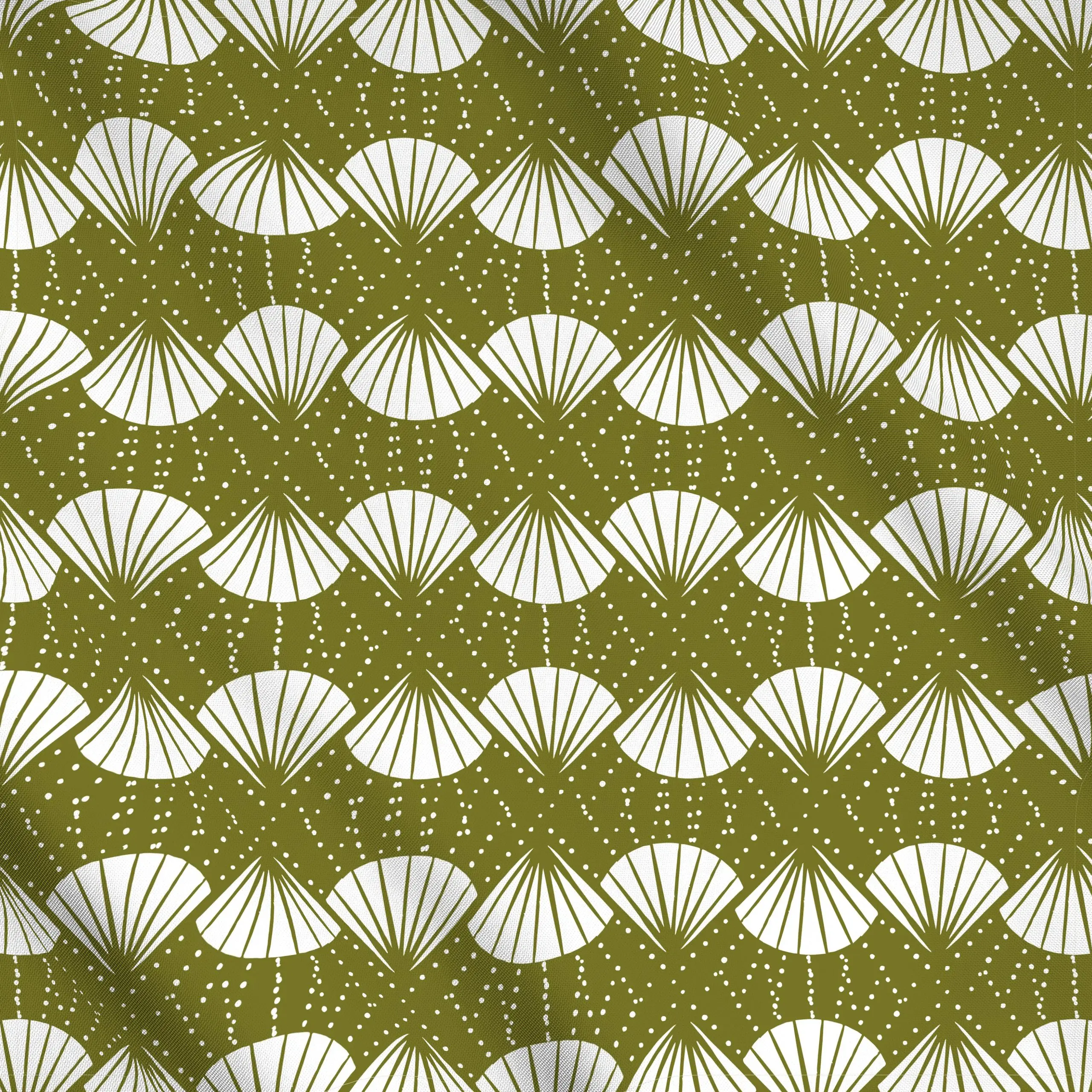 Meterware Abstract Shell allover grün - Sommer, Tiere - von „moDeern Design Studio"; boho, Jungle, Sommer, dschungel, Musche...