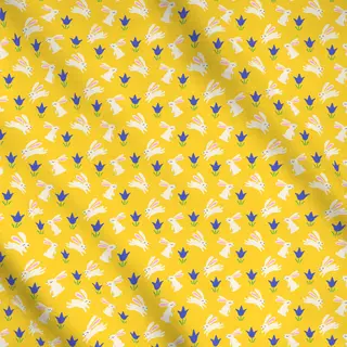 Meterware Hase mit Tulpe Muster gelb
