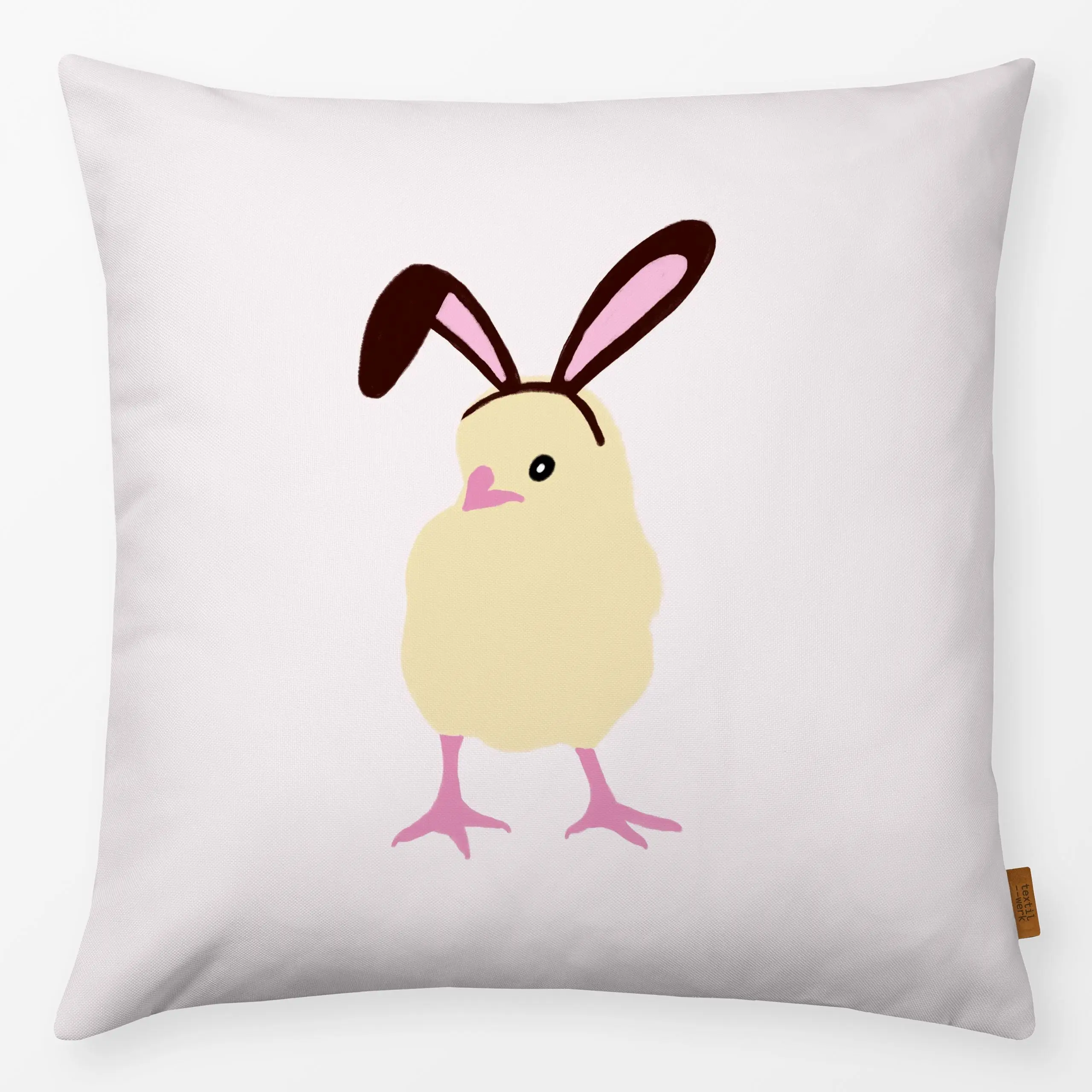 Kissen Küken mit Hasenohren Beige - Tiere, Ostern - von „Sophie Augustin Illustration"; Ostern, Osterhase, Fruehling, FroheO...