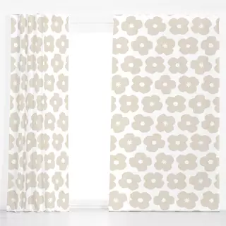 Dekovorhang Mohn Blumen beige auf weiß