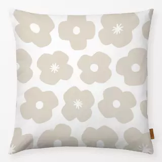 Kissen Mohn Blumen beige auf weiß