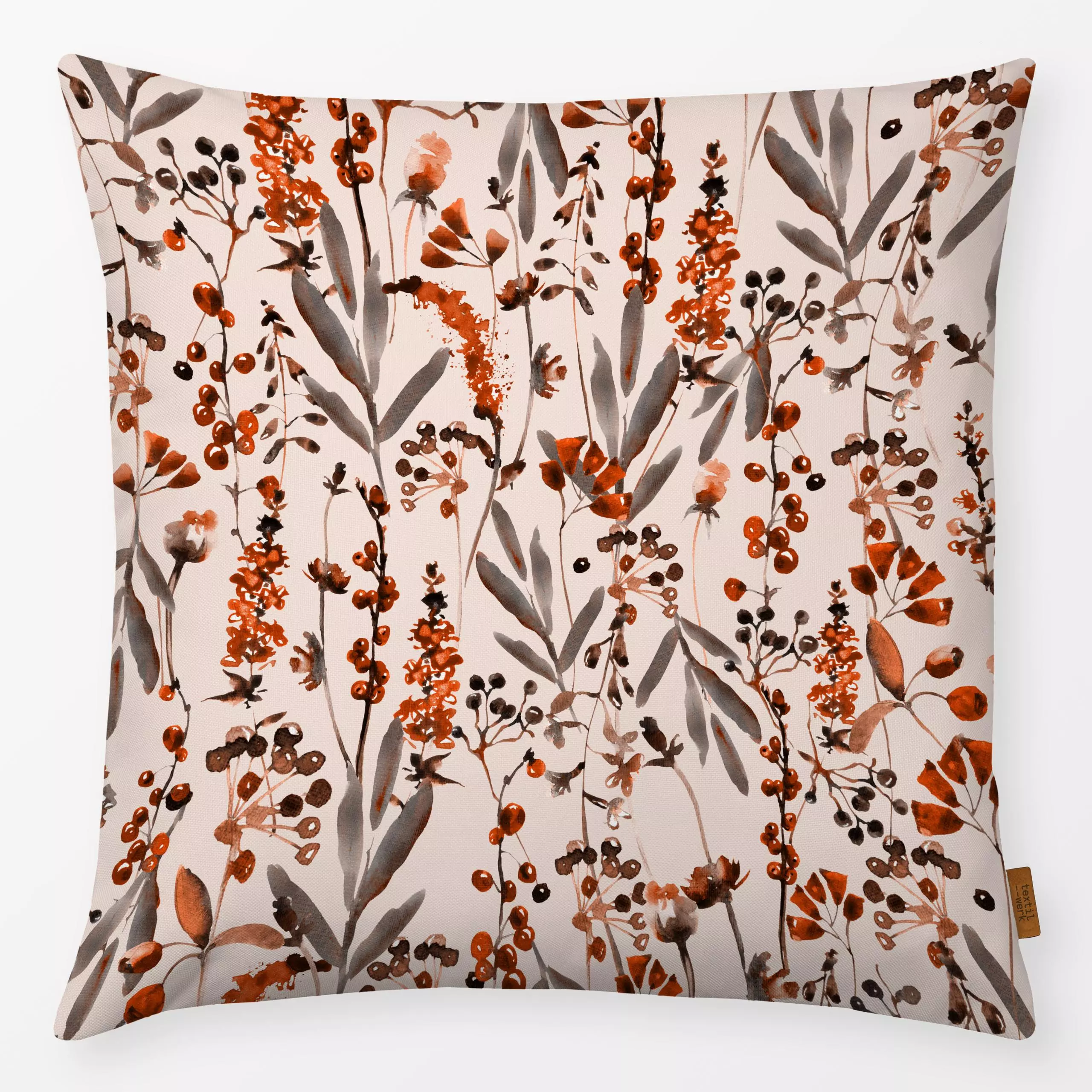 Kissen Aquarell Terrakotta Gräser - Blumen & Florales, Pflanzen & Botanik - von „Uta Naumann"; Wildblumen, terracotta, Wiese...