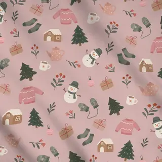 Meterware Ganz viel Weihnachten rosa
