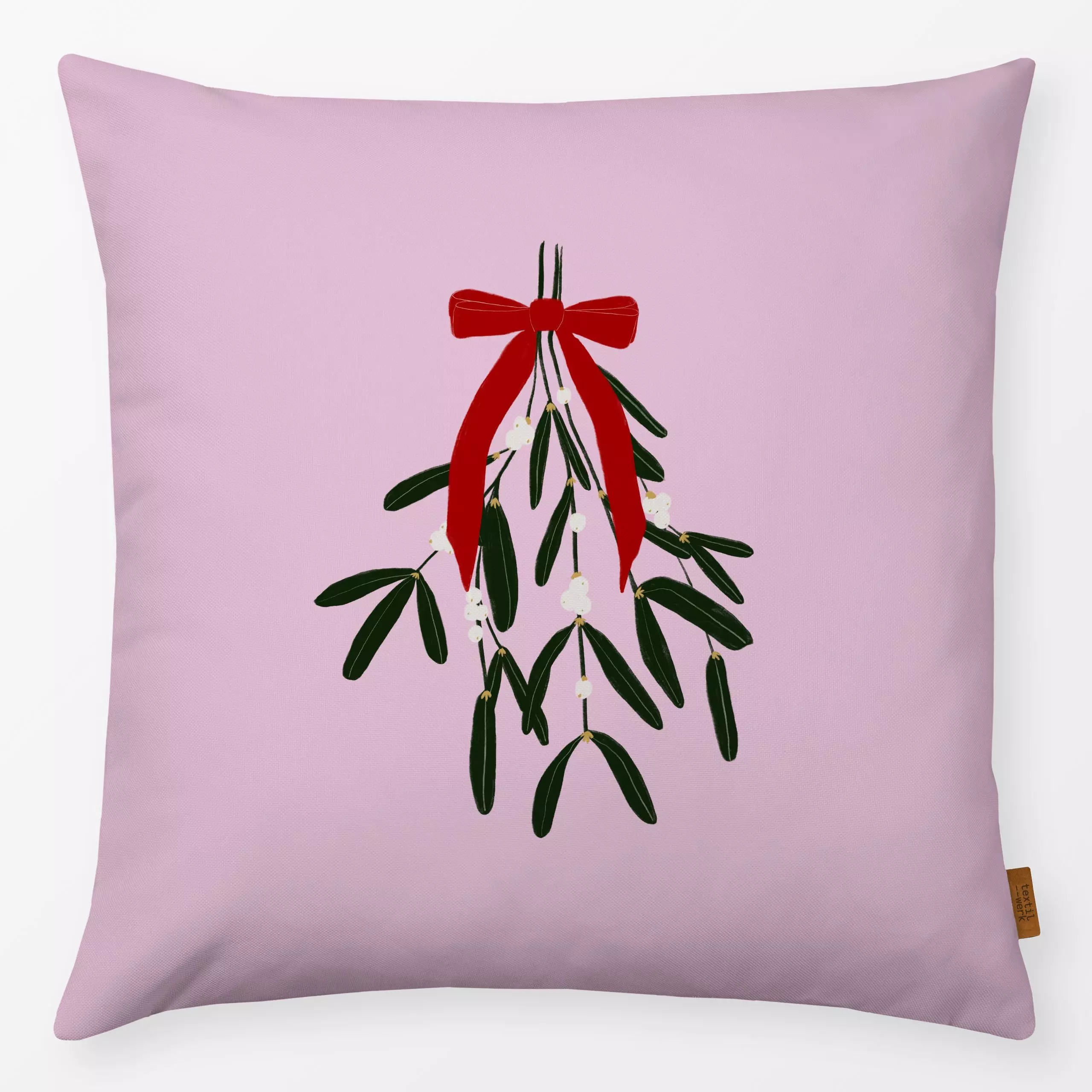 Kissen Mistelzweig Rosa - Weihnachten, Pflanzen & Botanik - von „Sophie Augustin Illustration"; Zweig, Weihnachten, Mistelzw...