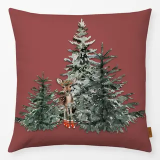 Kissen Kleines Reh im Winterwald Rot