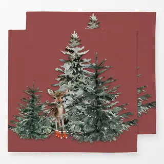 Servietten Kleines Reh im Winterwald Rot