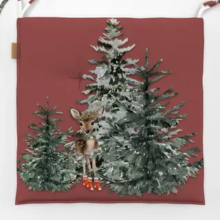 Sitzkissen Kleines Reh im Winterwald Rot