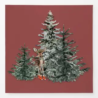 Tischdecke Kleines Reh im Winterwald Rot