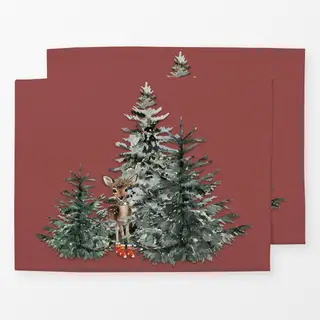 Tischset Kleines Reh im Winterwald Rot