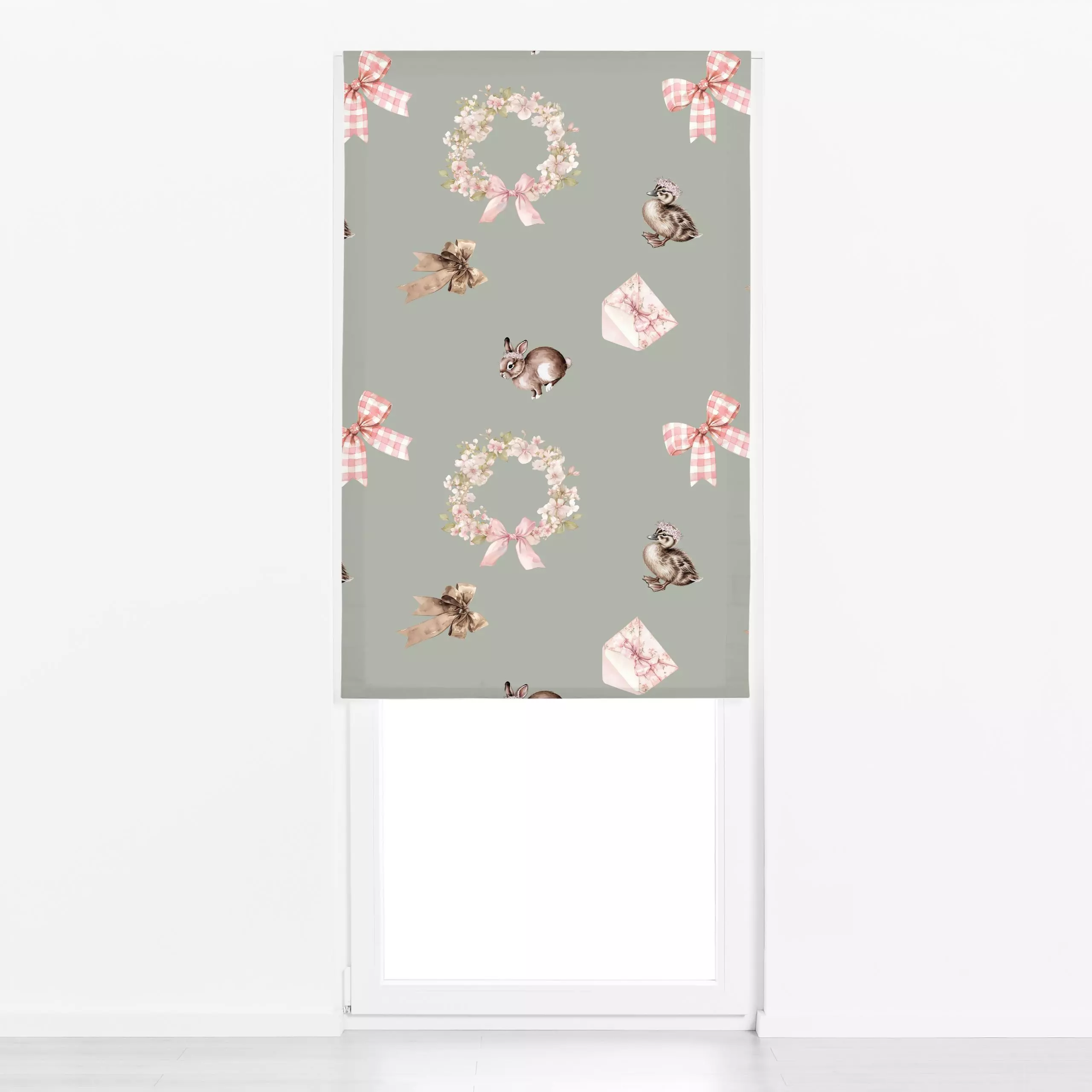 Raffrollo Coquette Frühlingsmuster 1 - Blumen & Florales, Frühling, Tiere, Ostern - von „Monika Strigel"; Muster, Hase, Oste...