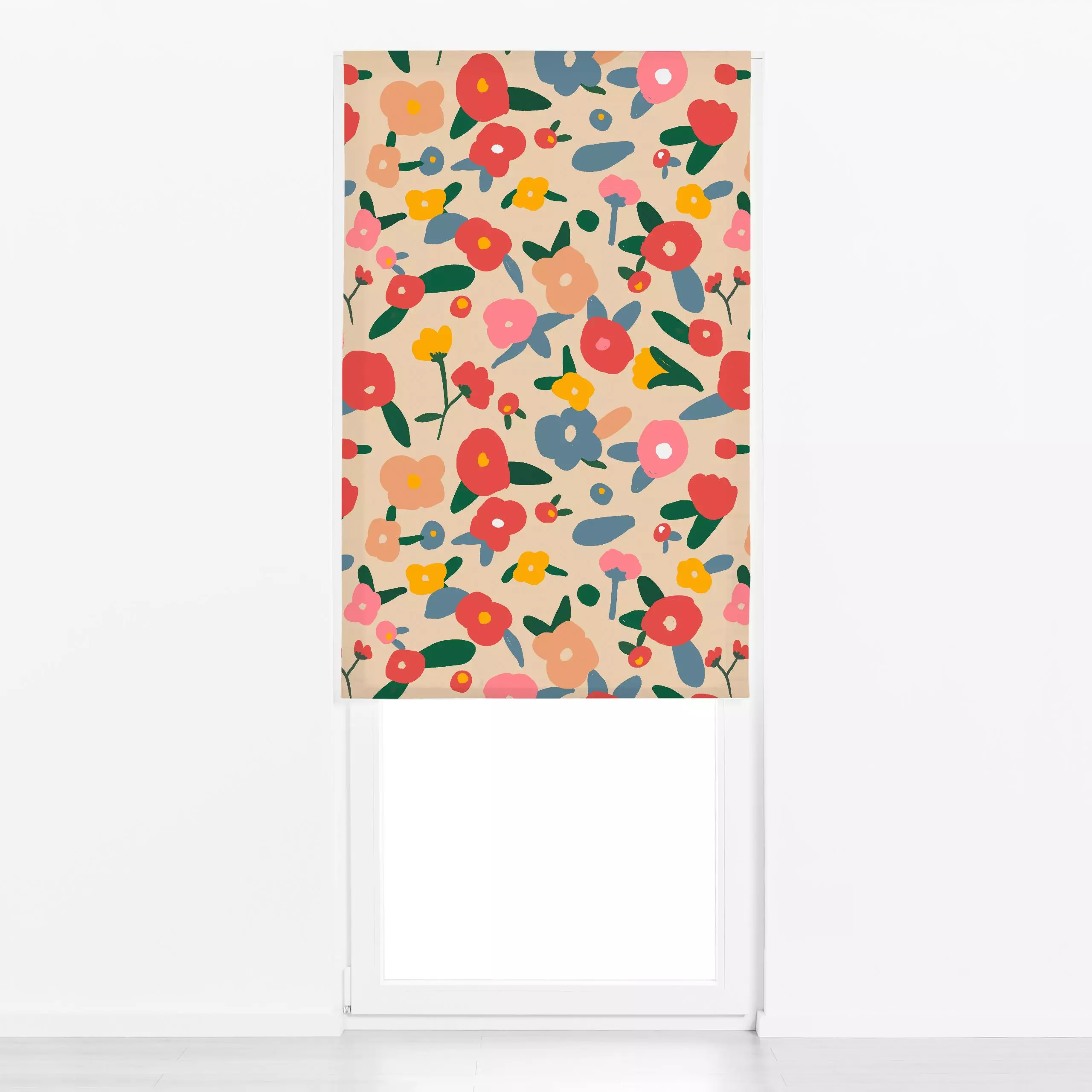 Raffrollo Scandi Flowers Red 2 - Blumen & Florales, Frühling - von „Ninola Design "; minimal, graphisch, Blumen, Pflanzen, C...