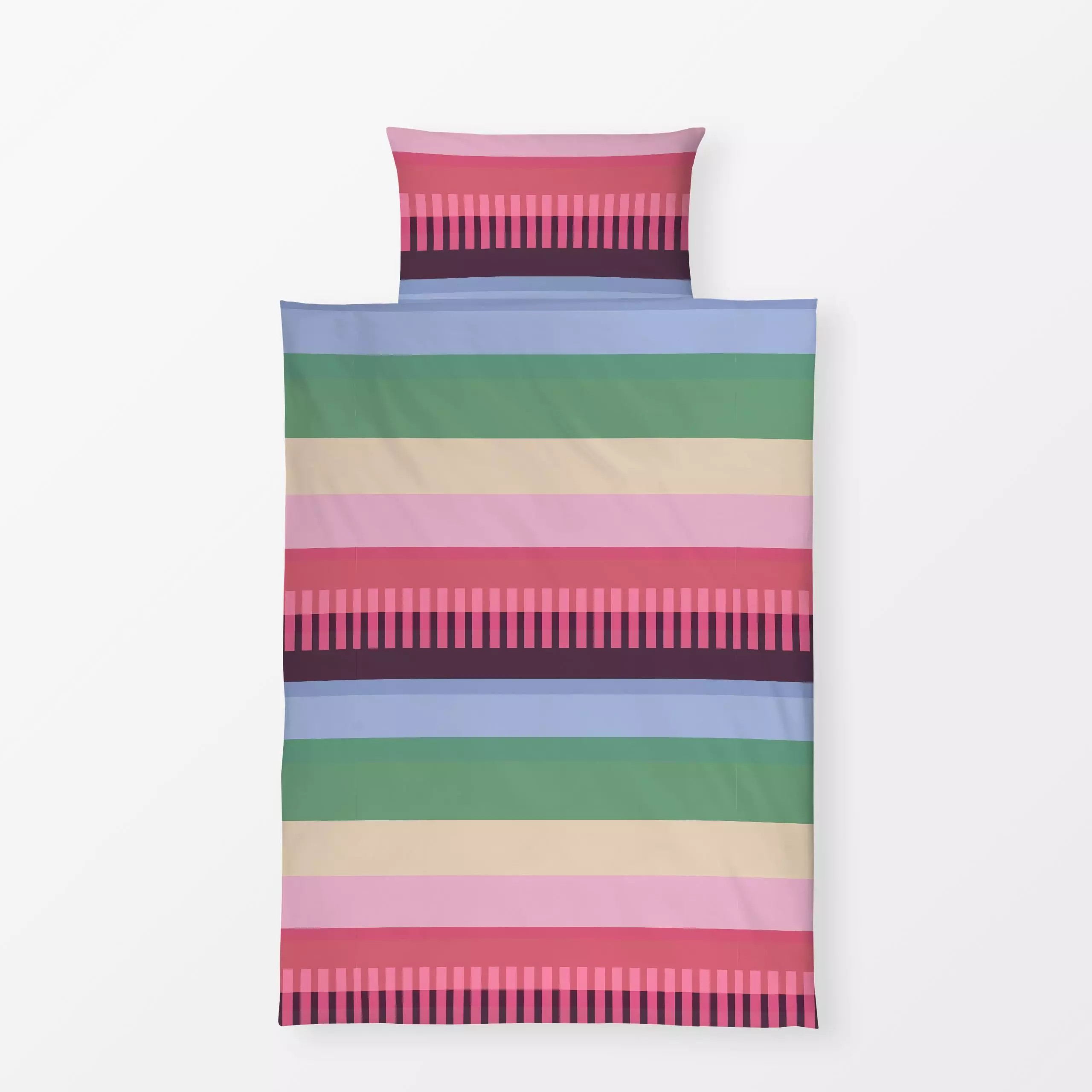 Bettwäsche Horizont Streifen - Sommer, Symbole & Muster - von „Alisa Knöß"; Streifen, beige, blau, pink, Farbig, grun, gestr...