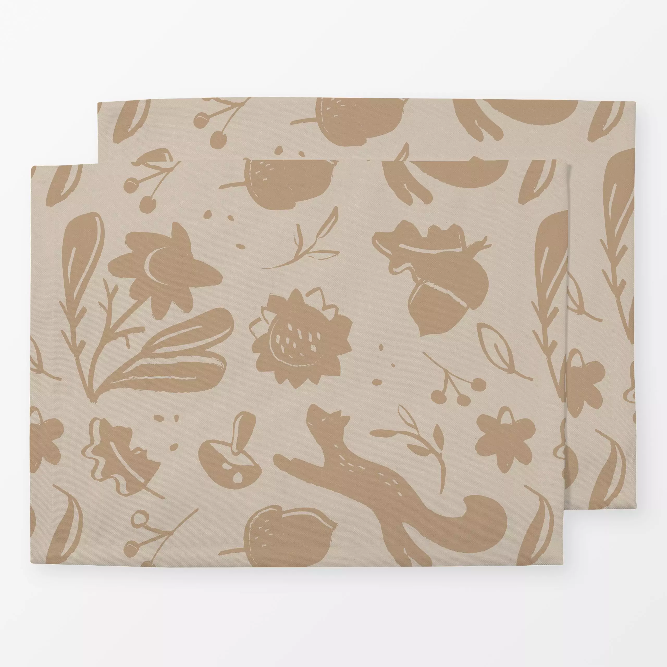 Tischset Fuchs Herbst Allover sand - Natur & Landschaft - von „Kruth Design"; Zweig, Wald, Fuchs, sonnenblumen, Herbst, Herb...