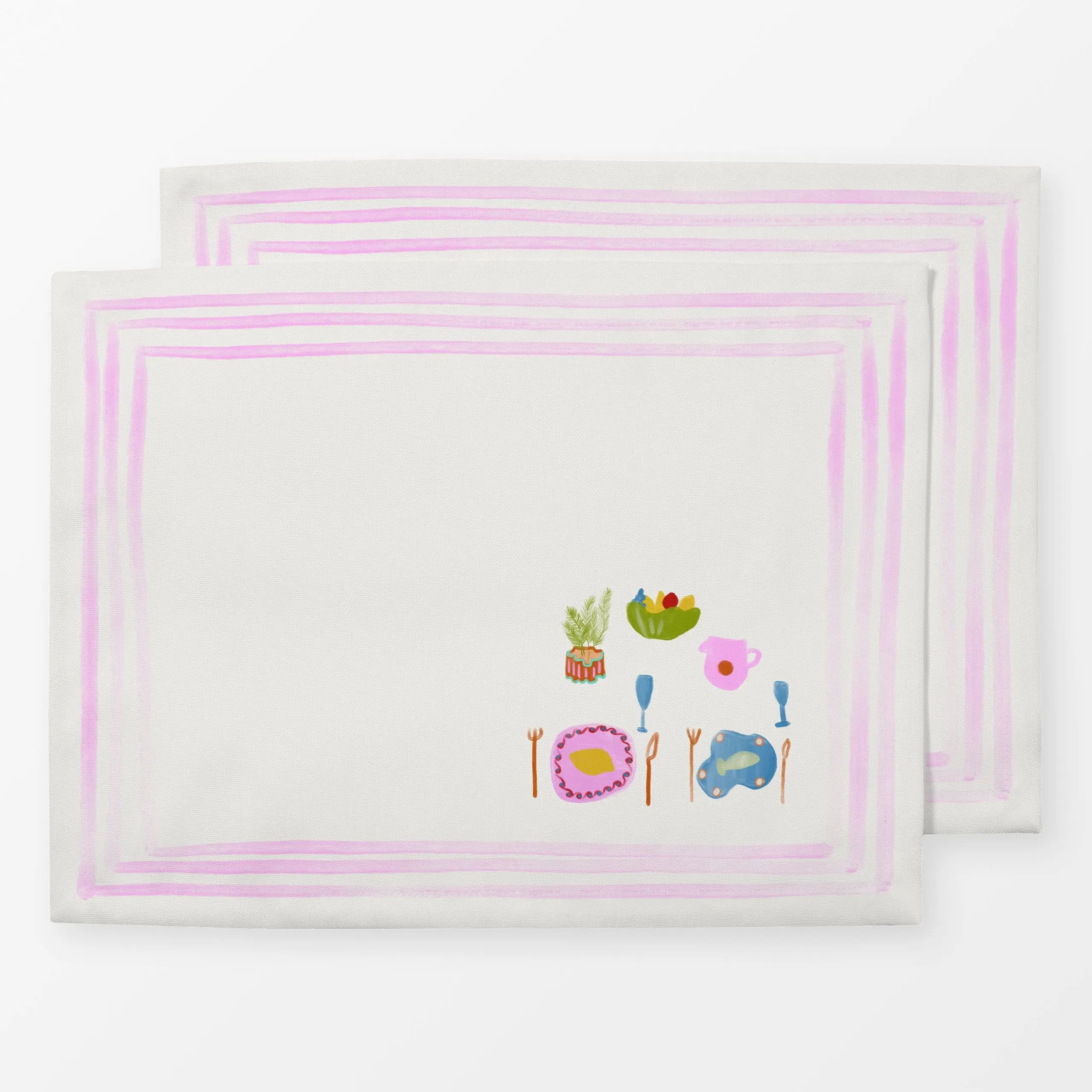 Tischset Tischszene Pink - Küche, Essen & Trinken - von „Sophie Augustin Illustration"; mediterran, Essen, Malerei, keramik,...
