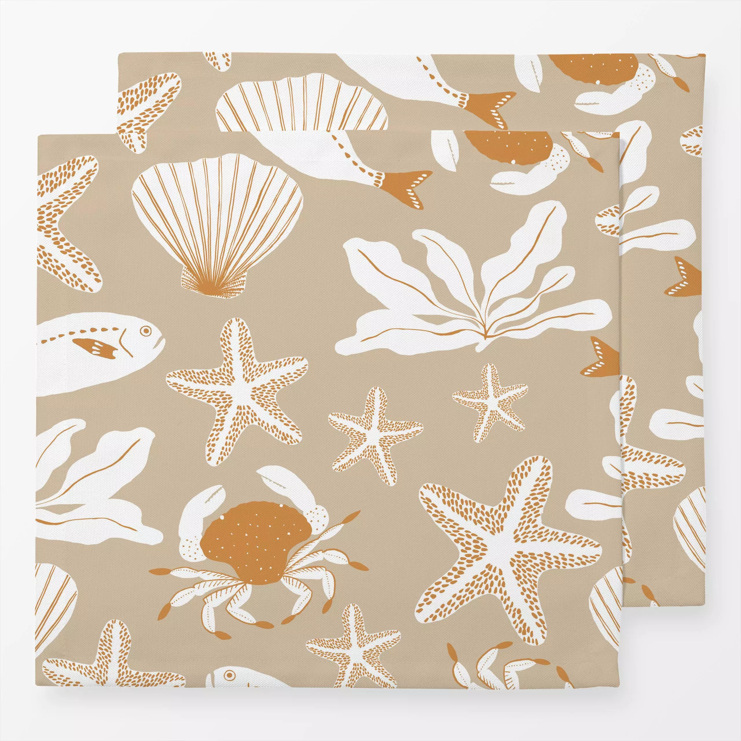 Servietten Erinnerungen ans Meer beige - Sommer, Tiere - von „Julia Schumacher"; Meer, Fische, mediterran, Muscheln, Picknic...