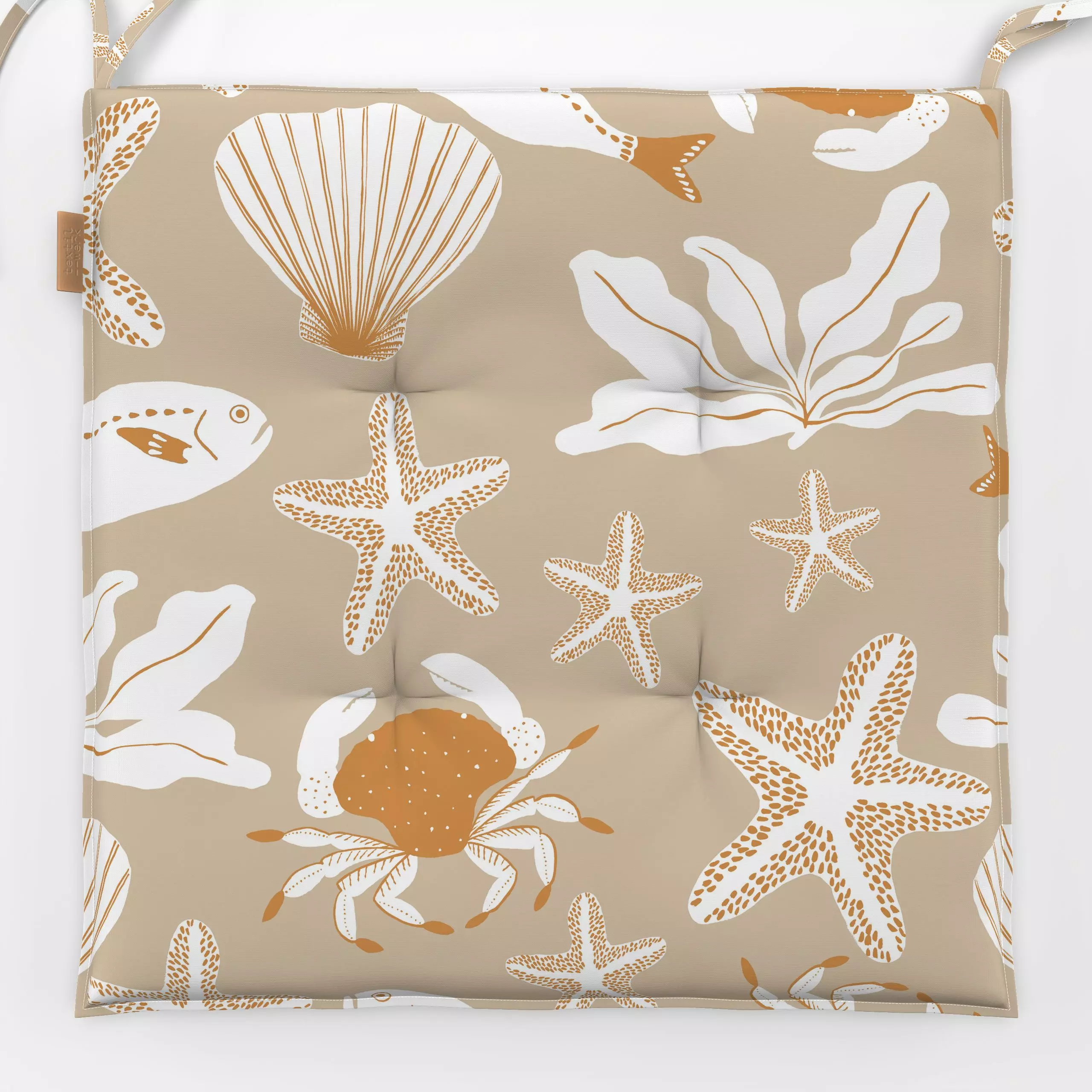 Sitzkissen Erinnerungen ans Meer beige - Sommer, Tiere - von „Julia Schumacher"; Meer, Fische, mediterran, Muscheln, Picknic...