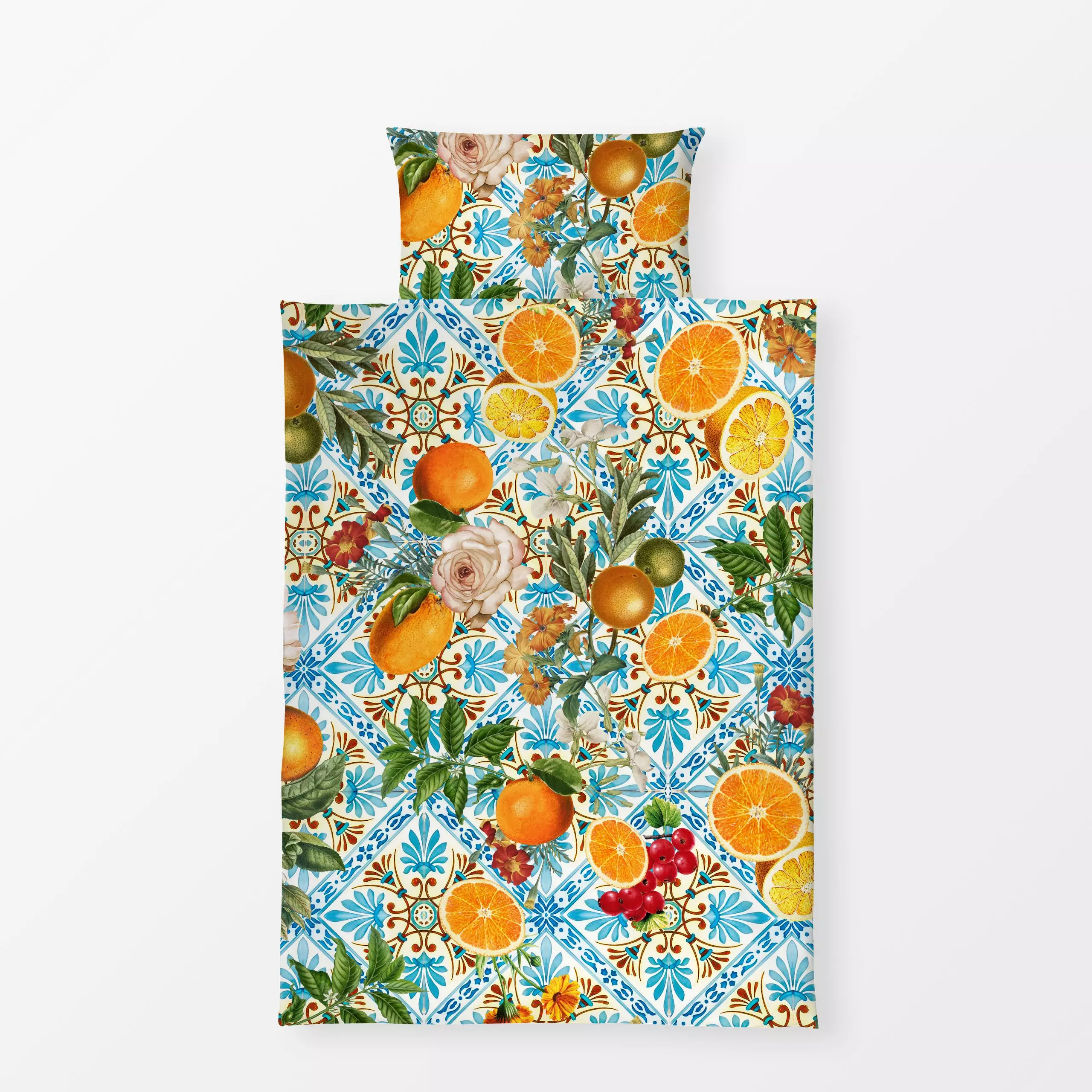 Bettwäsche Mallorca Sommer - Blumen & Florales, Sommer - von „Uta Naumann"; boho, Blumen, Orange, mediterran, Bohemian, Mitt...