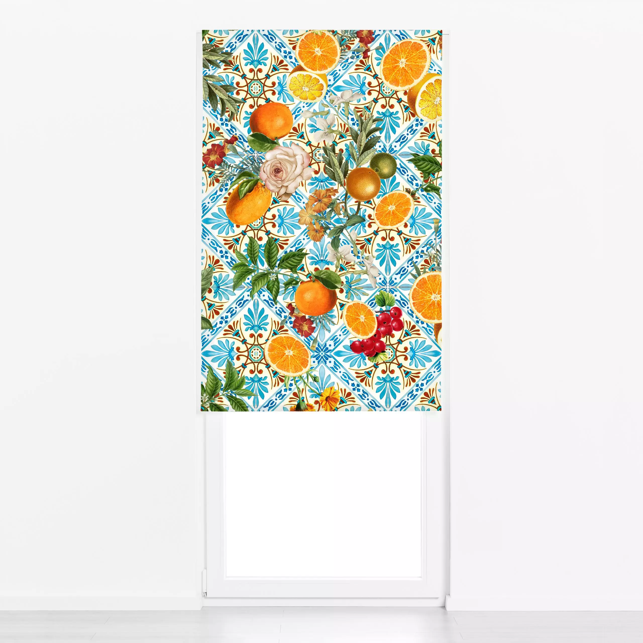Raffrollo Mallorca Sommer - Blumen & Florales, Sommer - von „Uta Naumann"; boho, Blumen, Orange, mediterran, Bohemian, Mitte...