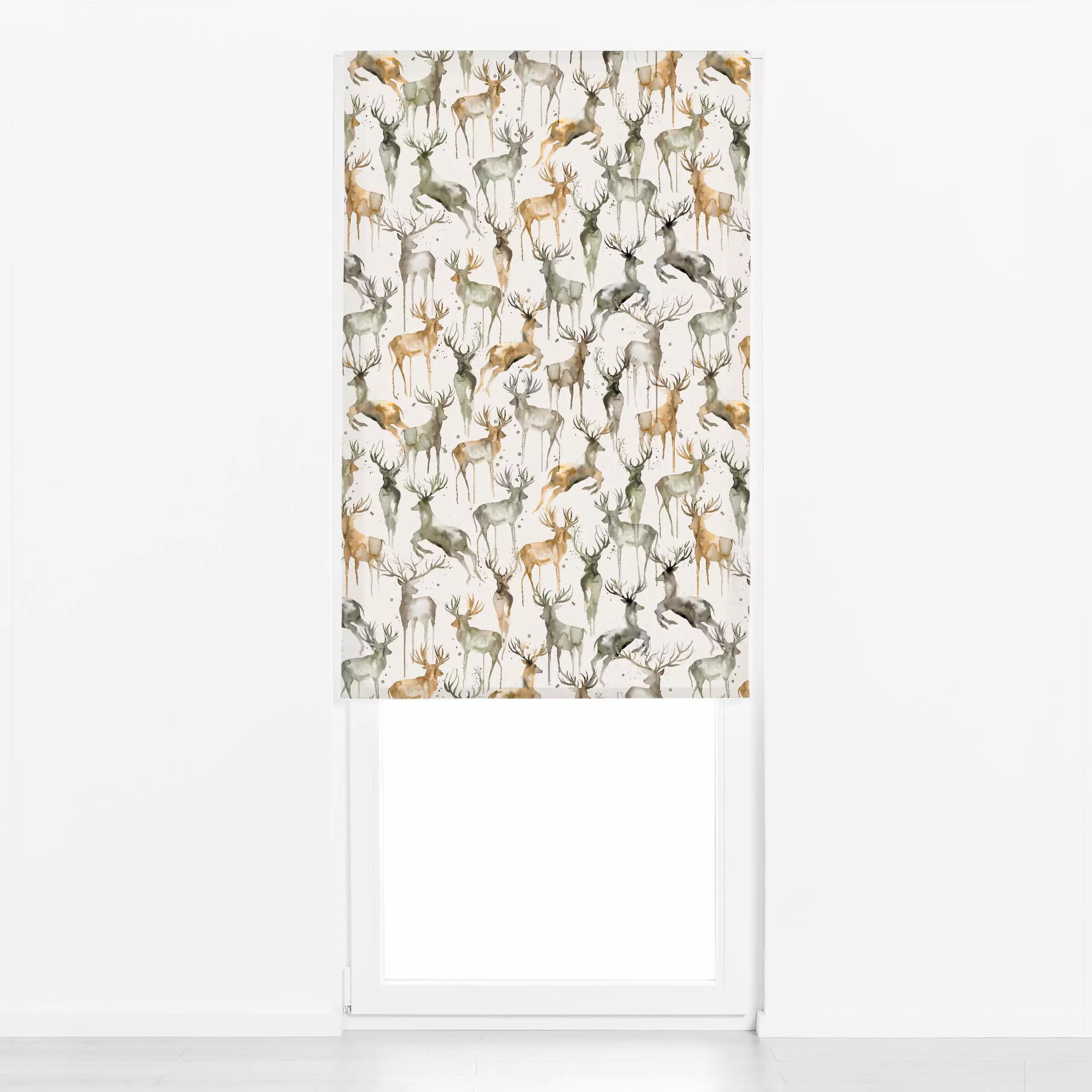 Raffrollo Watercolor Winter Deers Beige - Tiere, Winter - von „Ninola Design "; Wildtiere, Rentier, Weihnachten, Winter, Wal...