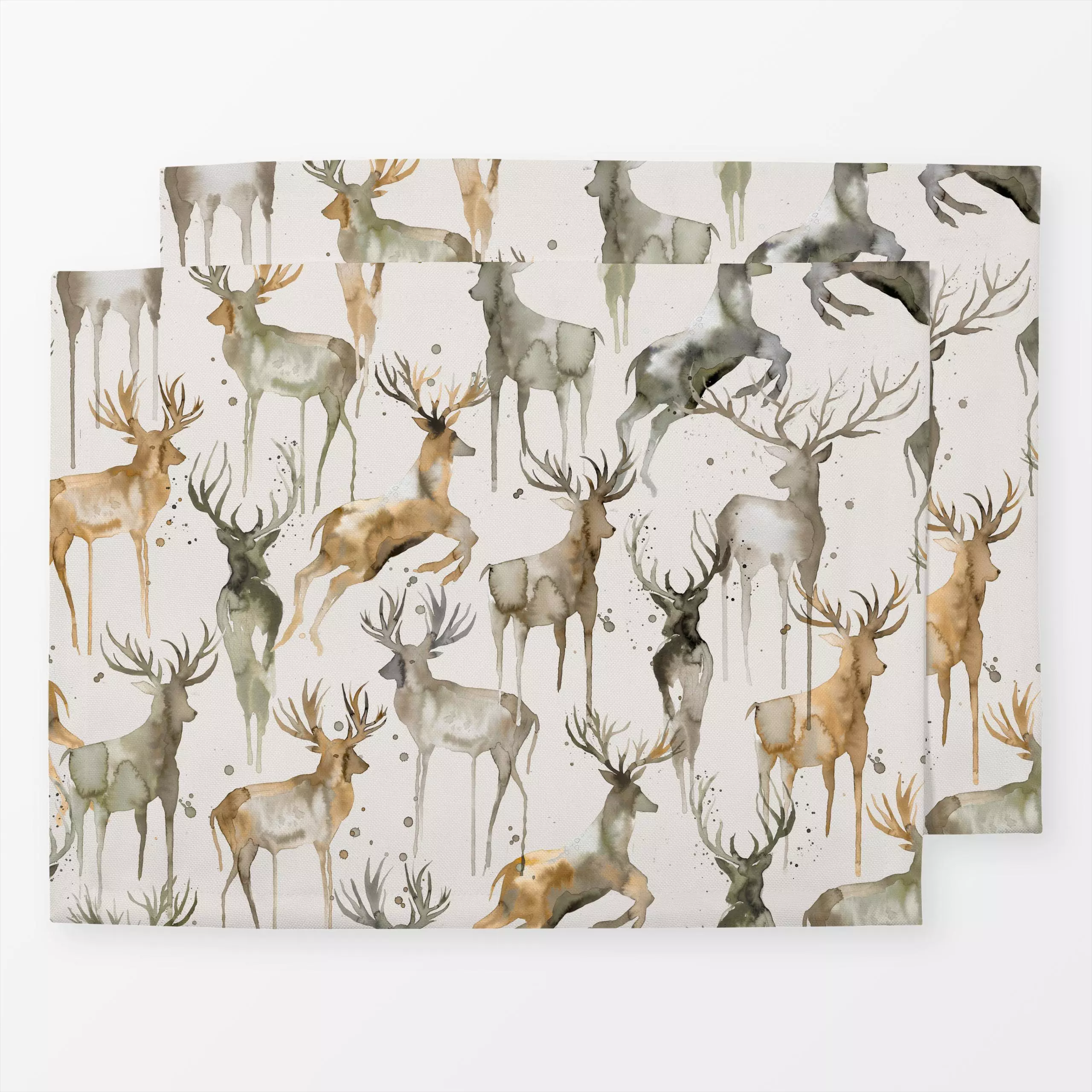 Tischset Watercolor Winter Deers Beige - Tiere, Winter - von „Ninola Design "; Wildtiere, Rentier, Weihnachten, Winter, Wald...