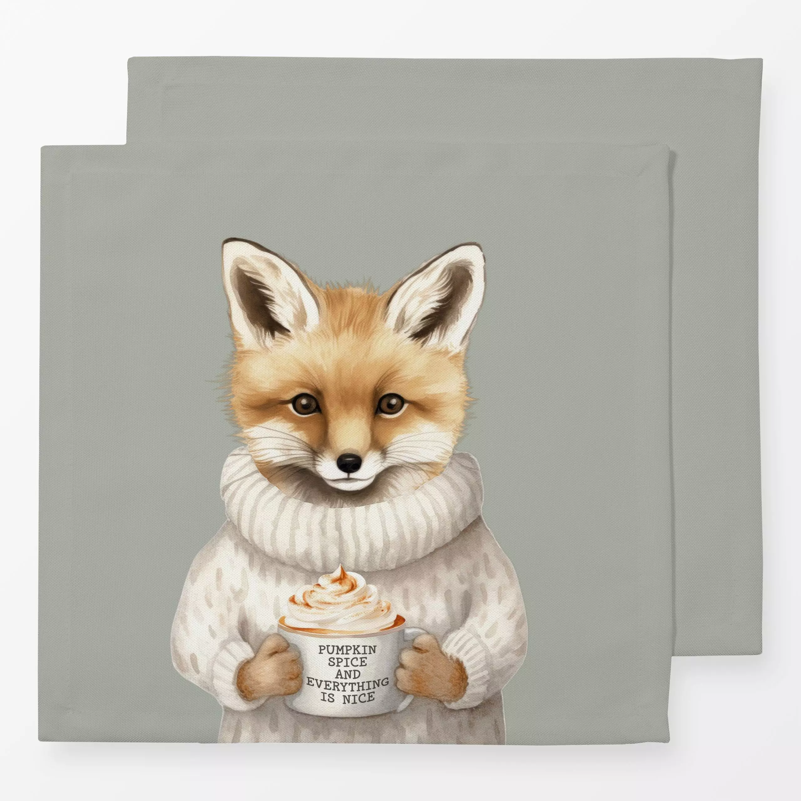 Servietten Cottage Herbst Fuchs mit Tasse - Tiere, Winter - von „Monika Strigel"; Fuchs, Wildtiere, Lustig, Herbst, Spruchki...