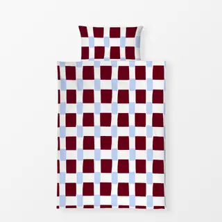 Bettwäsche Karo Himmelblau & Beerenrot