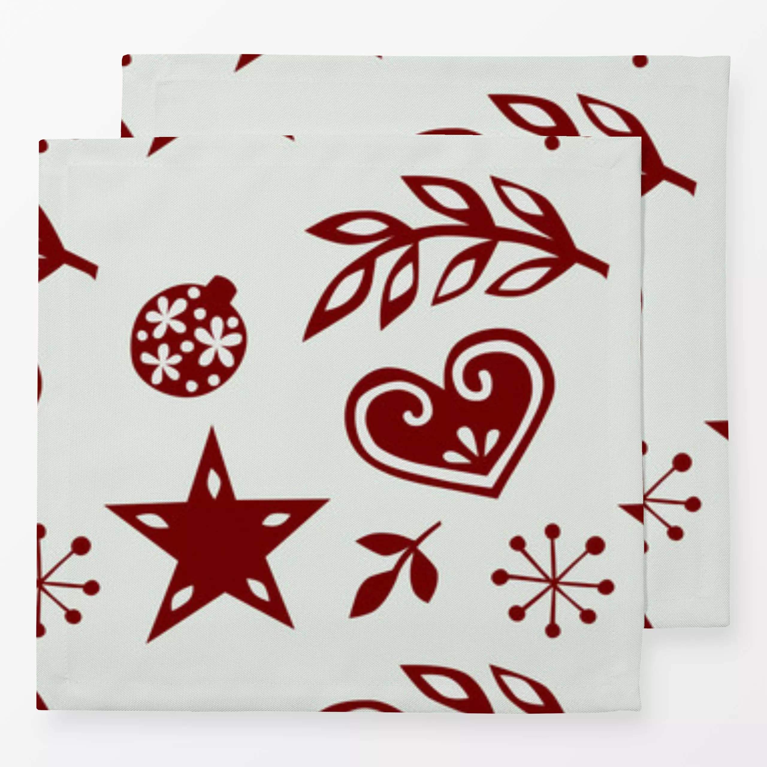 Servietten Muster Folkart Rot - Weihnachten - von „Kerstin Ax"; Muster, skandinavisch, Blätter, Herzen, Schneeflocken, Stern...