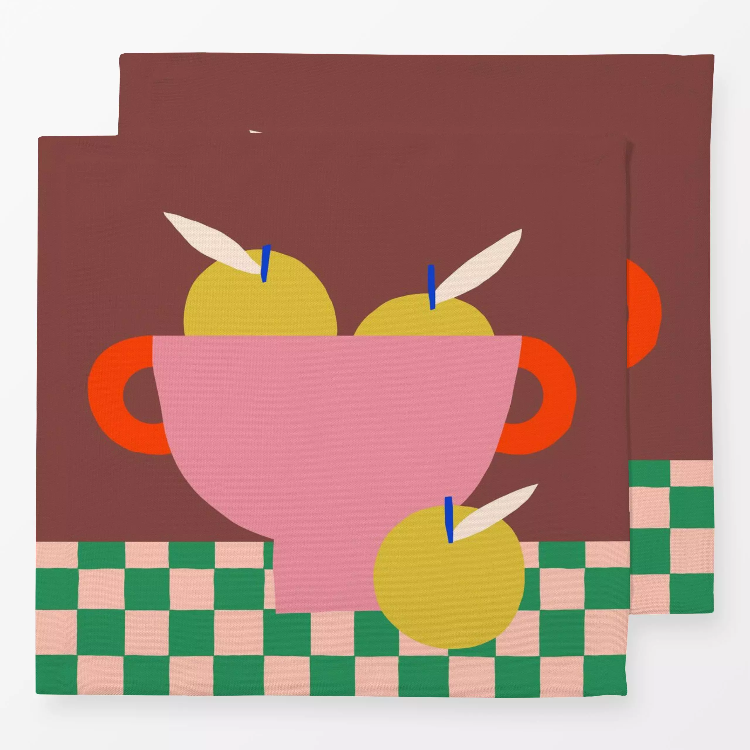 Servietten Pinke Obstschale mit Äpfeln - Küche, Essen & Trinken - von „Maren Gross "; Obst, Garten, Geschenk, kariert, Ernte...