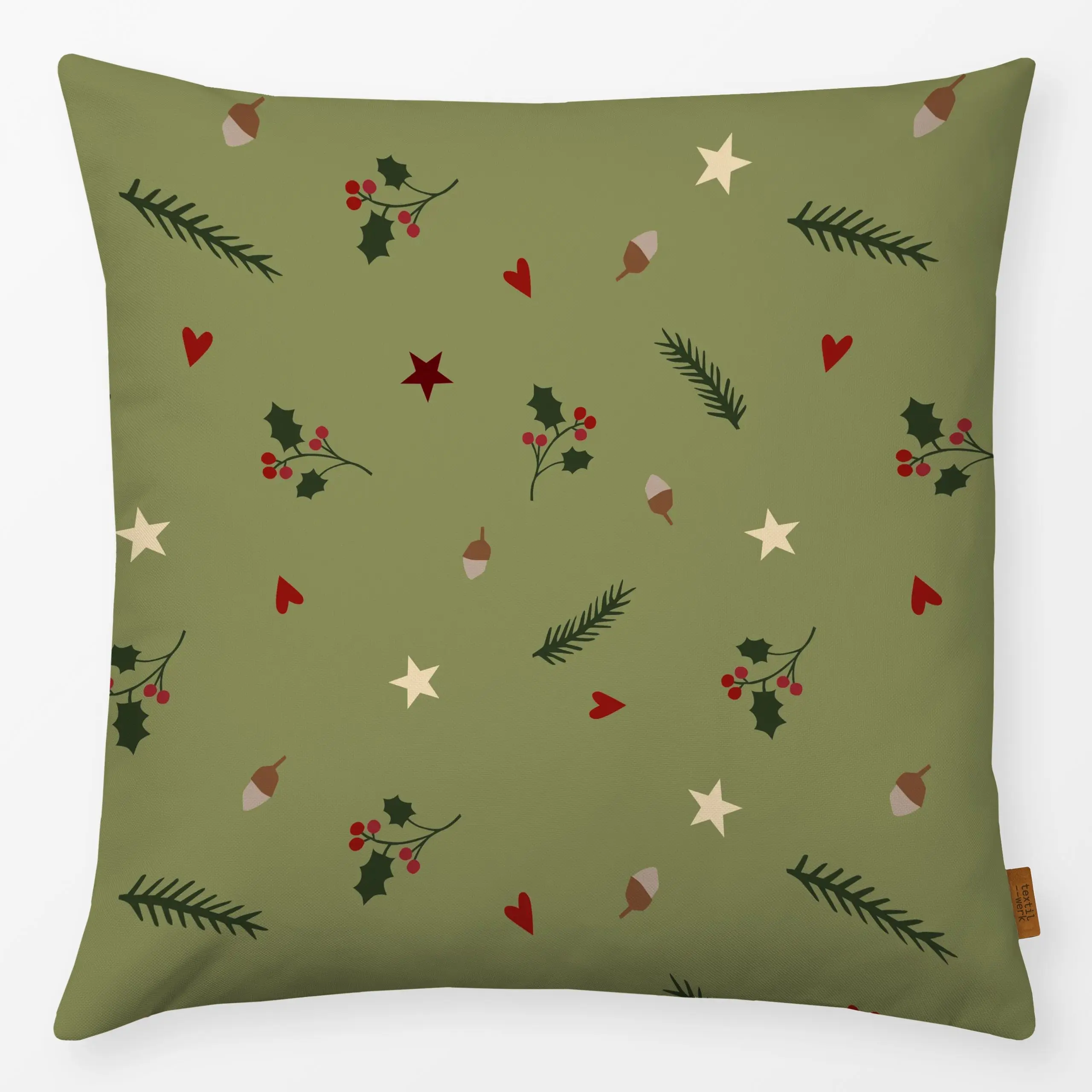 Kissen Muster Weihnachten - Weihnachten, Winter - von „Kerstin Ax"; Herzen, Sterne, Weihnachten, Winter, Eicheln, Tannenzwei...