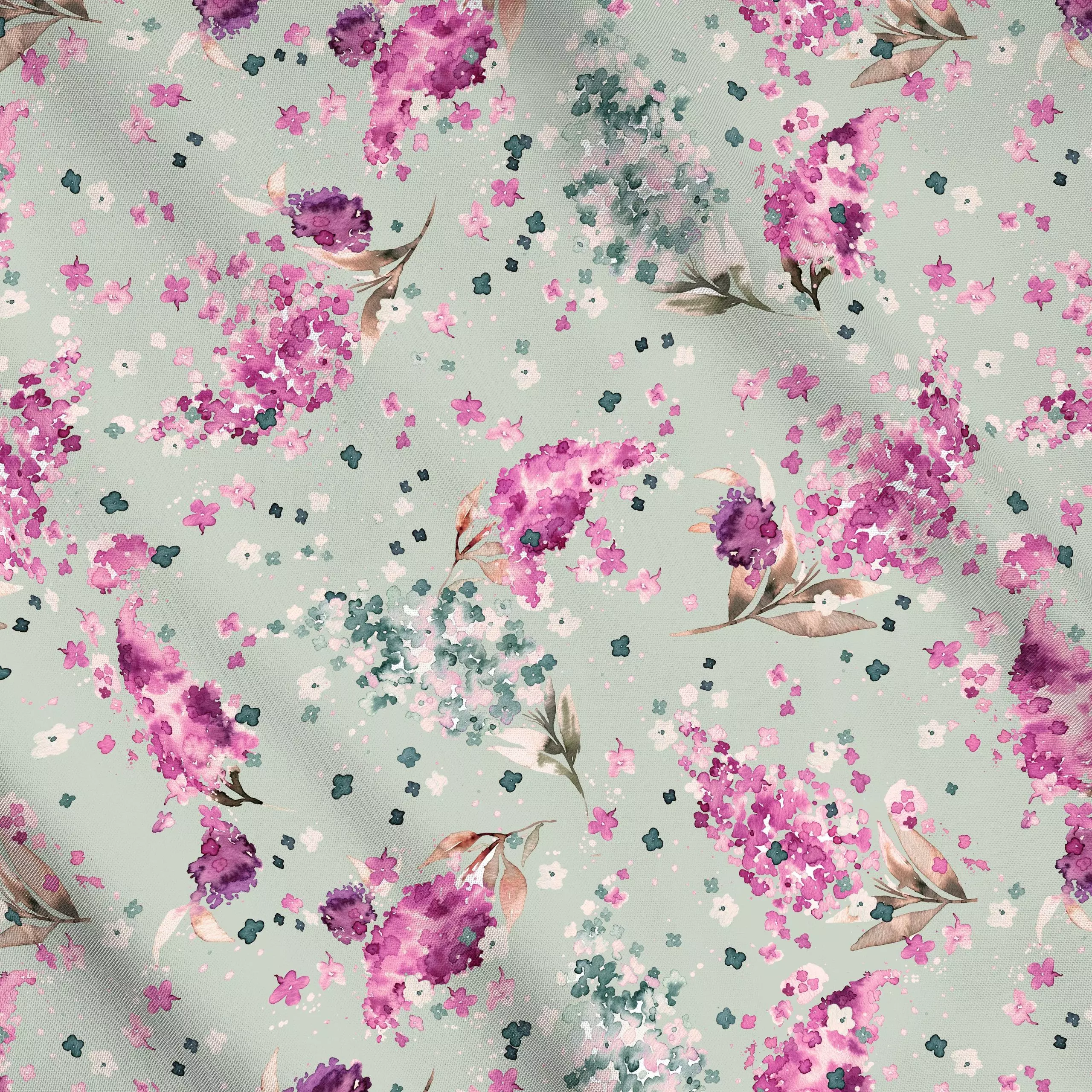 Meterware Lilacs Magenta Green - Blumen & Florales, Sommer - von „Ninola Design "; Aquarell, Kissen, Blumen, Pflanzen, Somme...