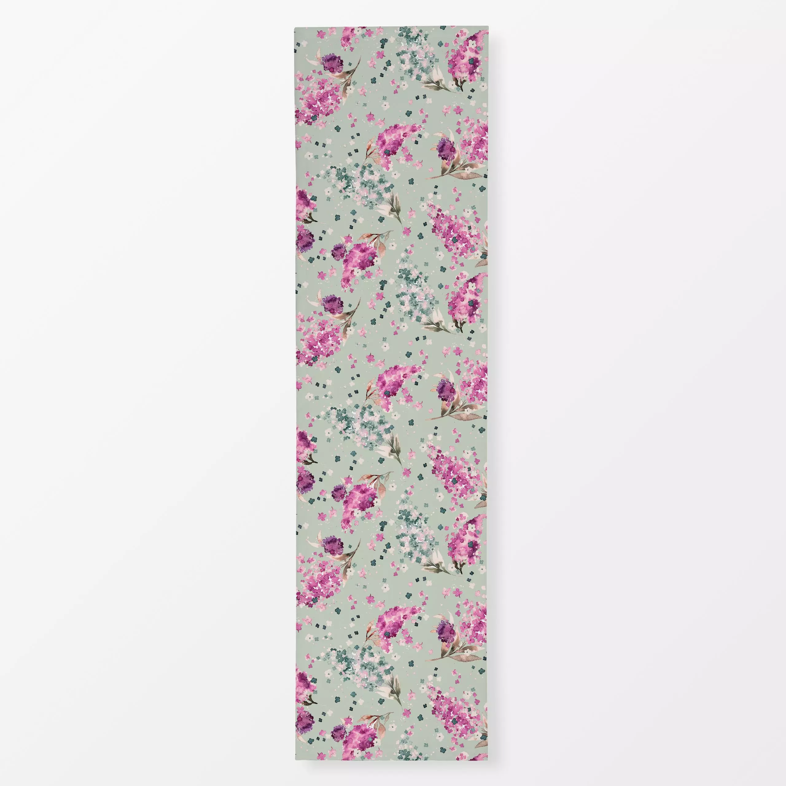 Tischläufer Lilacs Magenta Green - Blumen & Florales, Sommer - von „Ninola Design "; Aquarell, Kissen, Blumen, Pflanzen, Som...