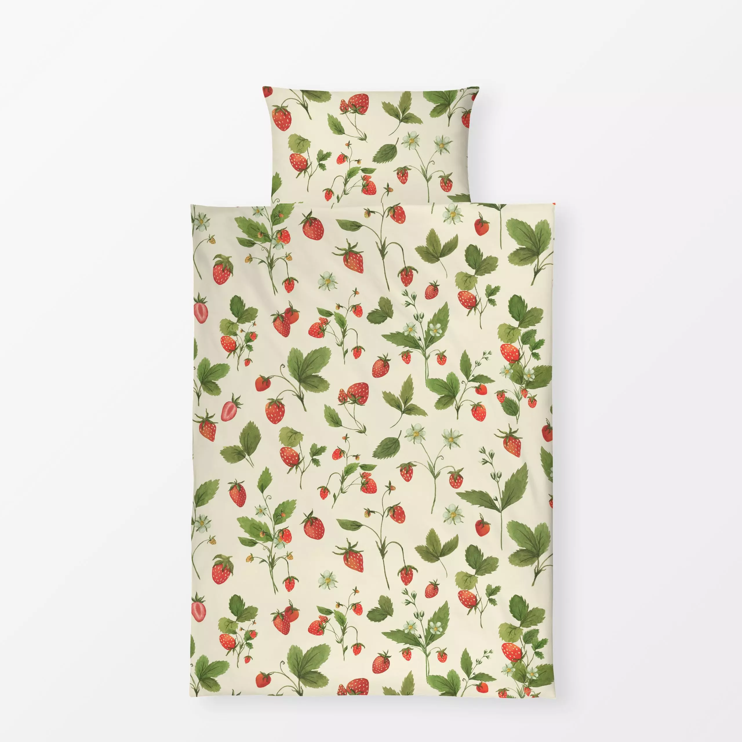 Bettwäsche Wilde Erdbeeren Vanillegelb - Sommer - von „Andrea Haase"; Beeren, Erdbeeren, Mittsommer, Aquarellmalerei, Walder...