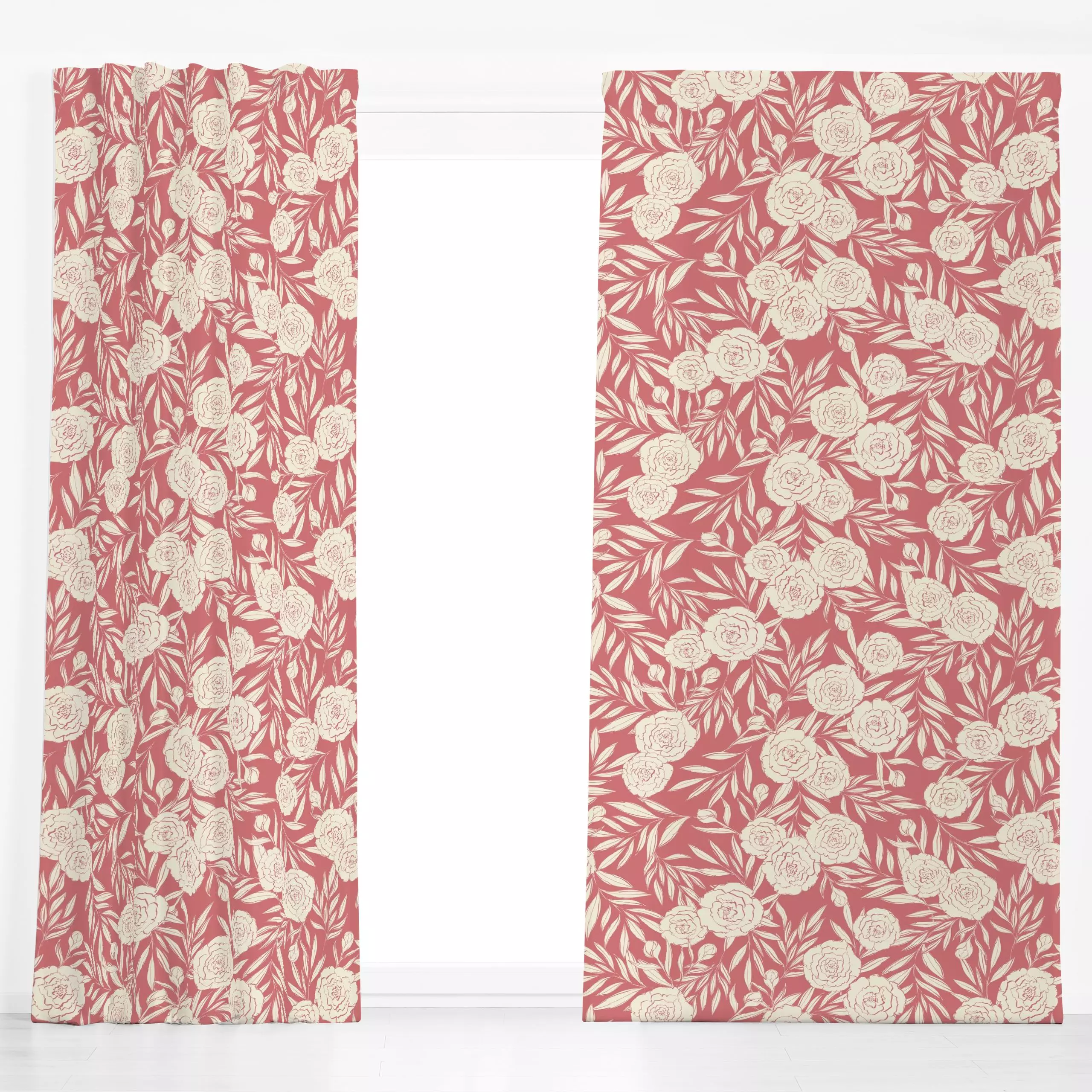 Dekovorhang Sketchy Pfingstrosen Mauve - Blumen & Florales, Symbole & Muster, Pflanzen & Botanik - von „DEINKI Studio"; Blum...