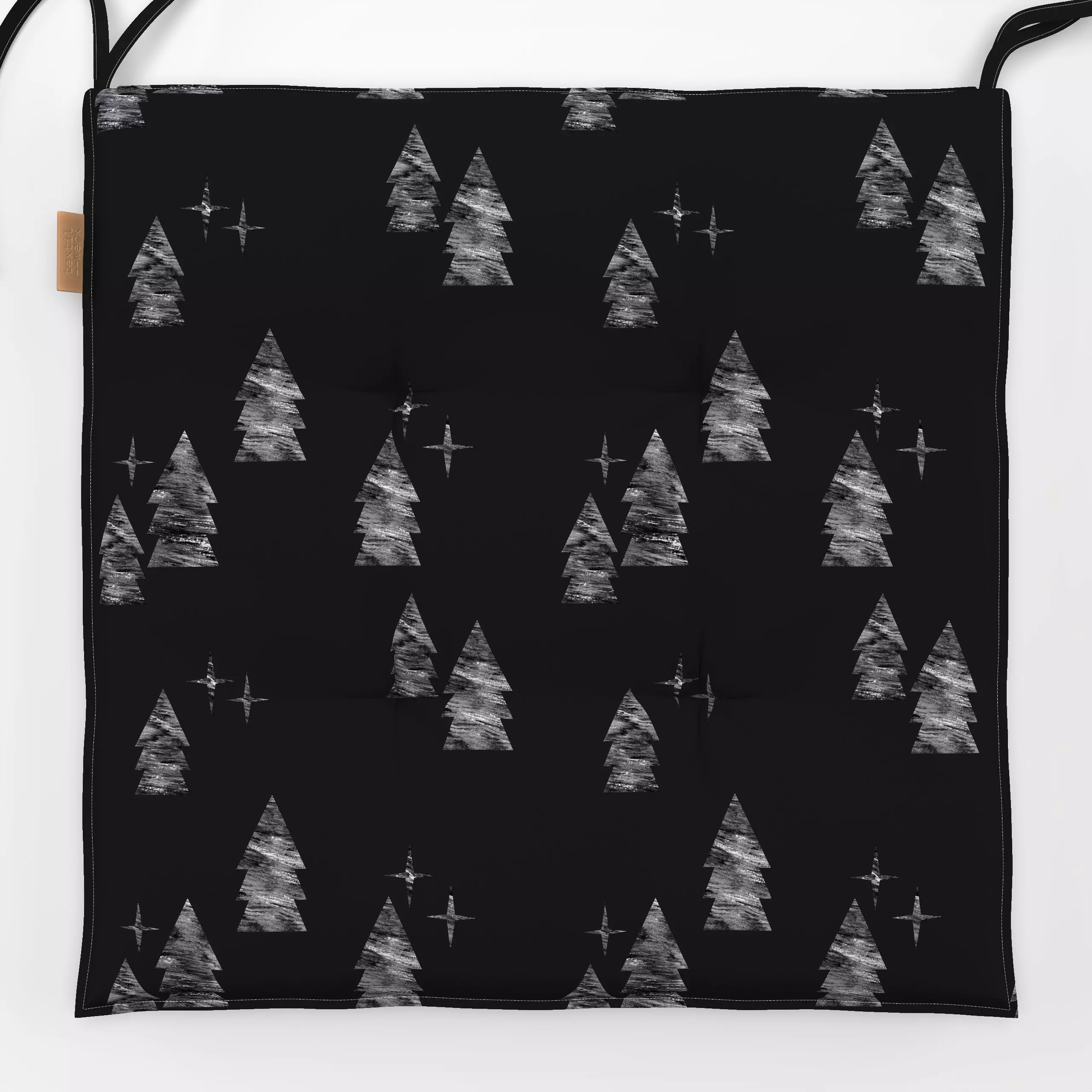 Sitzkissen Sternenwald-black - Weihnachten - von „youdesignme"; Tanne, Wald, Tannenbaum, Weihnachten, nacht, weihnachtlich, ...
