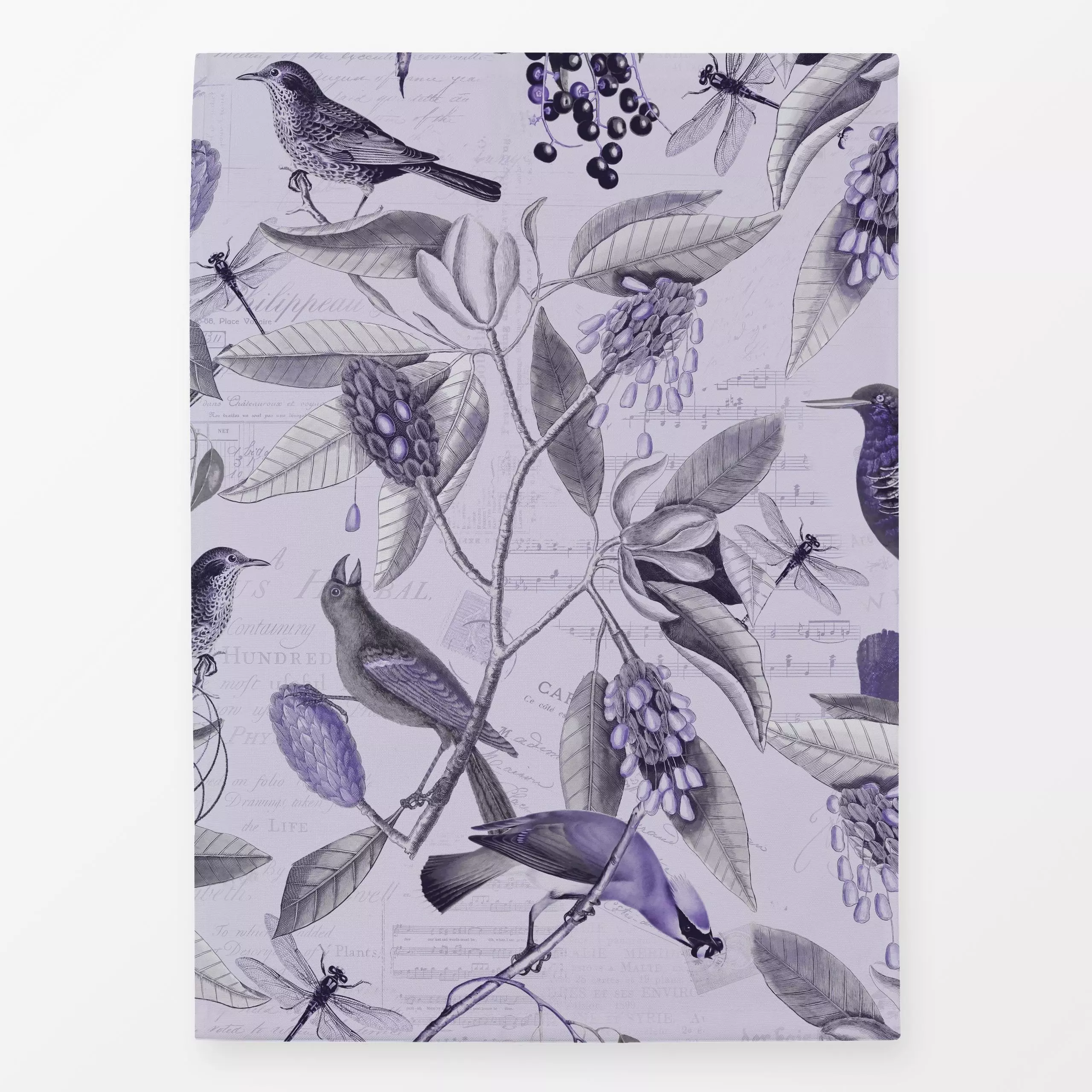 Geschirrtücher Nostalgic Magnolia Bird Purple - Blumen & Florales, Tiere - von „Andrea Haase"; Natur, vintage, typografie, b...