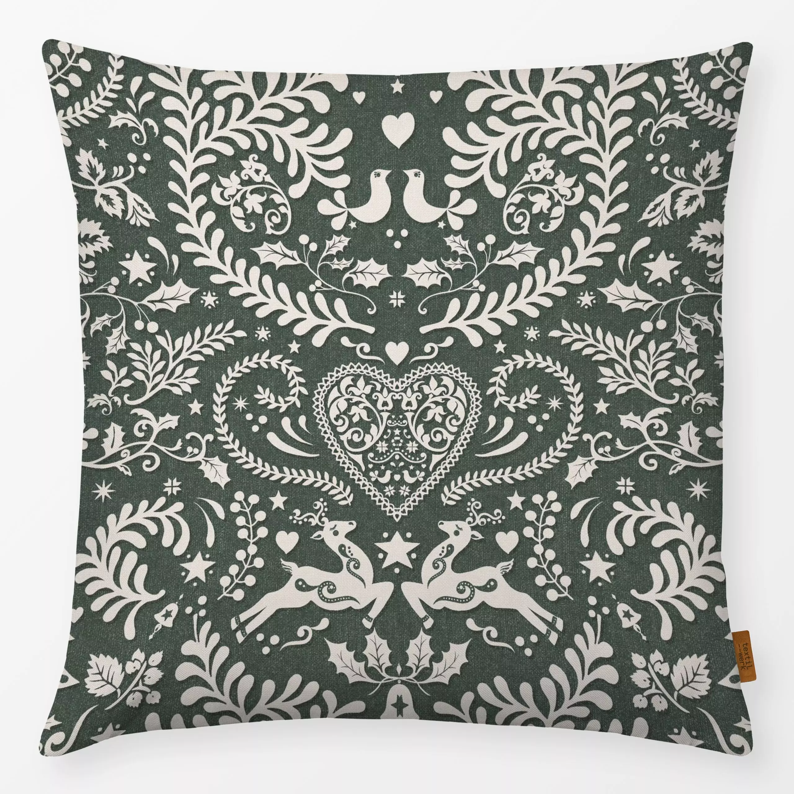 Kissen Folk Christmas Rentieren II - Tiere, Weihnachten, Winter - von „Bloomery Decor"; Merry Christmas, Weihnachten, Kinder...