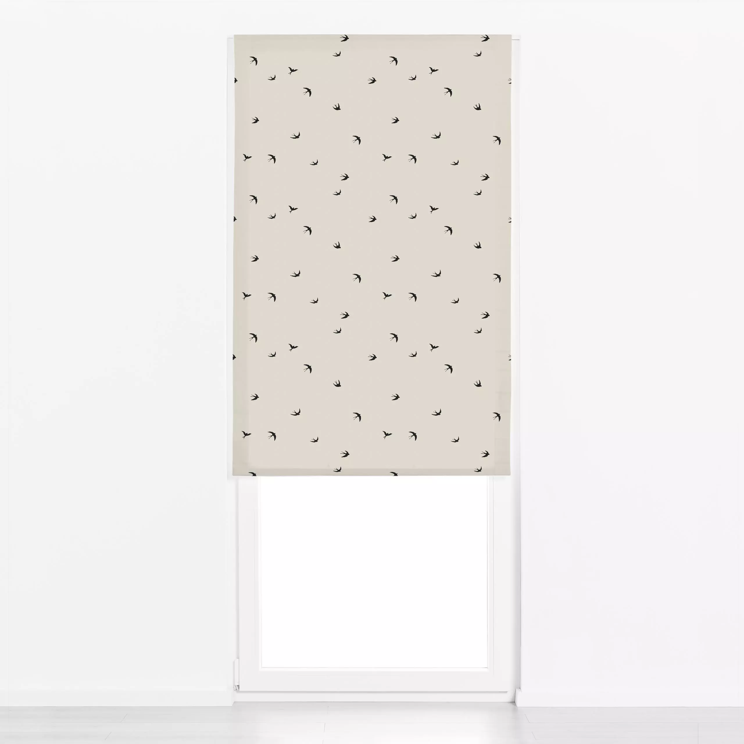 Raffrollo Schwalben beige schwarz - Herbst, Kinderzimmer & Motive für Kinder, Tiere - von „Carolin Vonhoff"; Muster, schwarz...